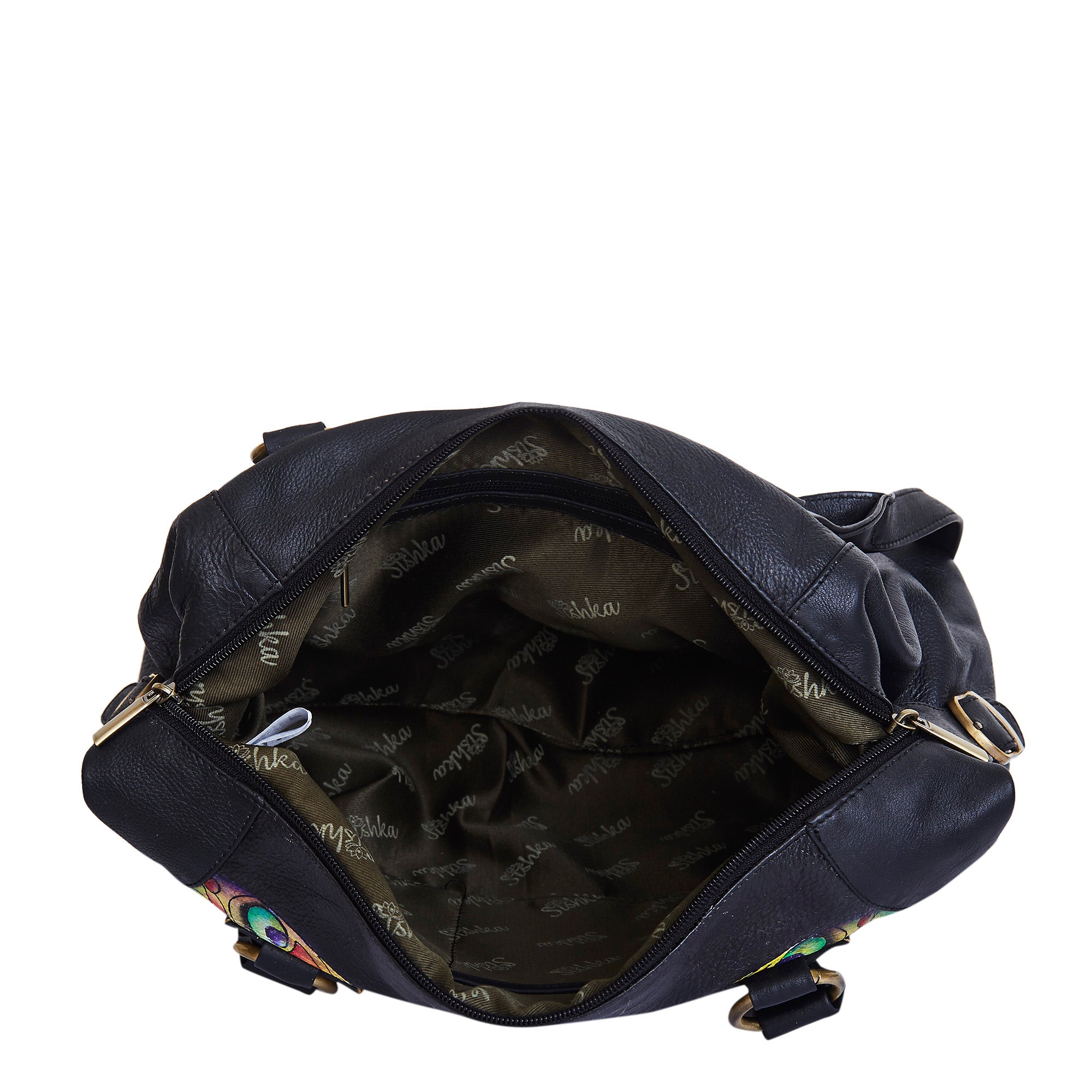 Hand-painted Leather Tote Bag with a Vibrant Butterfly Design