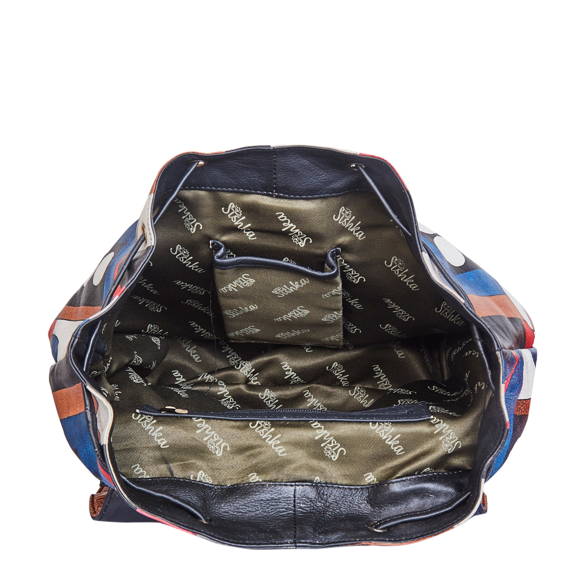 Vibrant Polka Dot Leather Backpack with Drawstring and Flap Closing