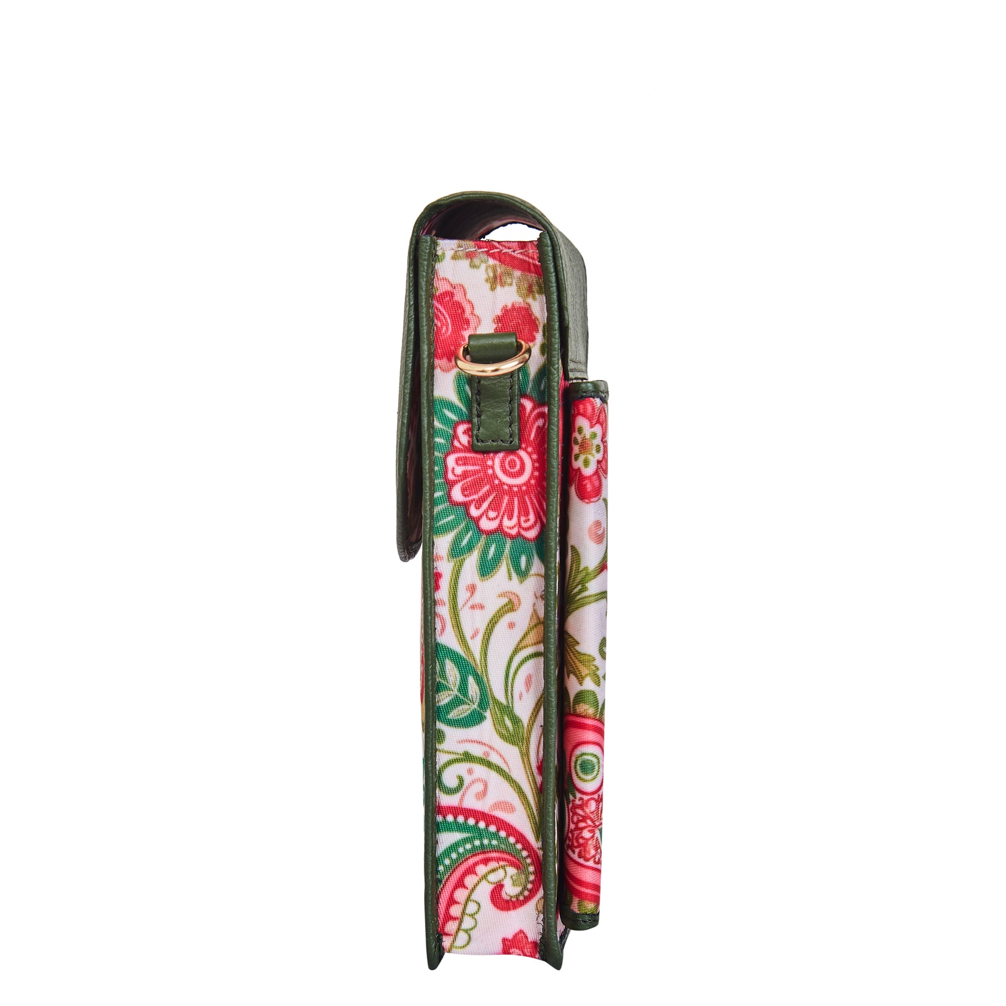 Paisley Elegance Women's Cell Phone Crossbody Wallet with Genuine Leather Details