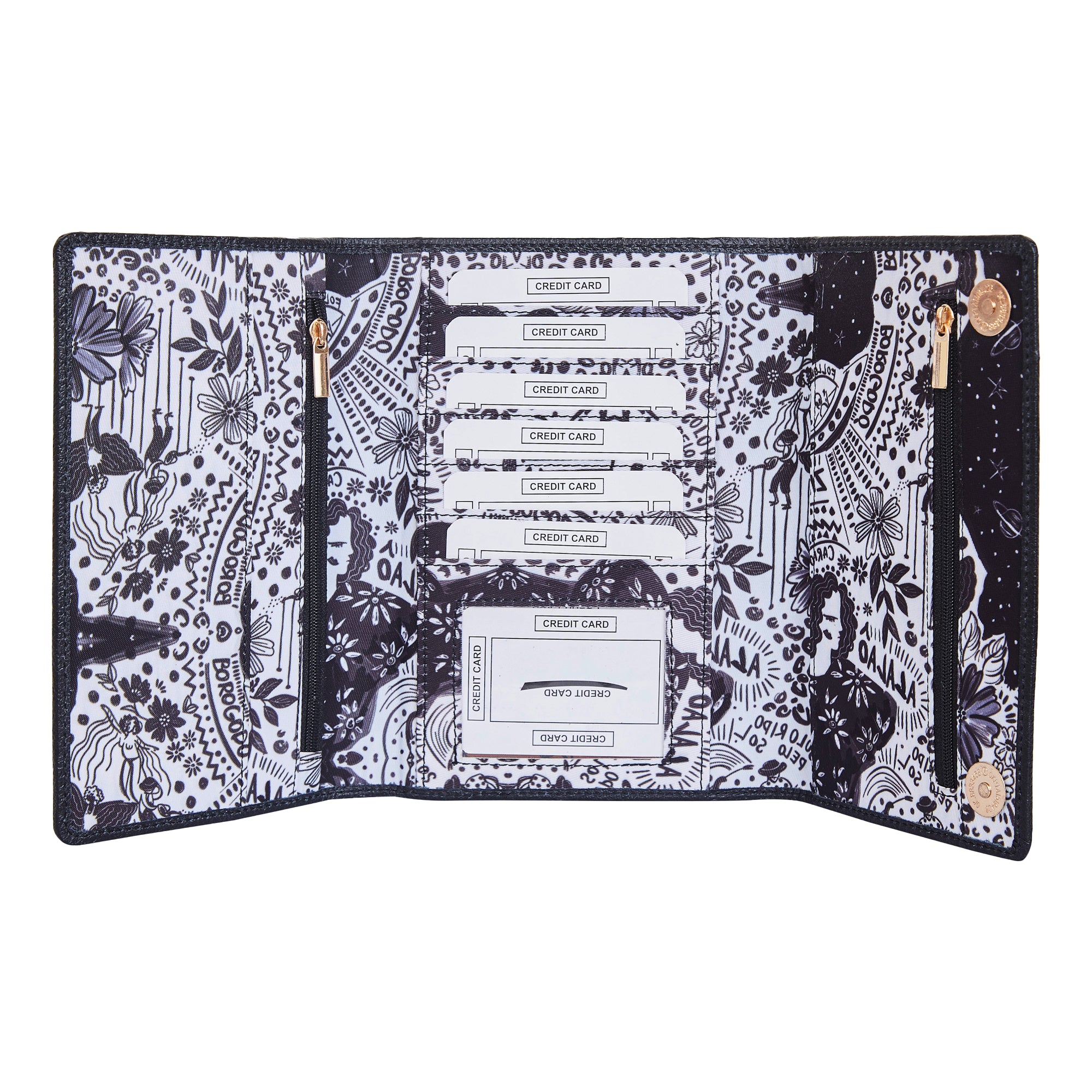 Trifold Wallet –  Monochrome Print with Leather Detailing for women