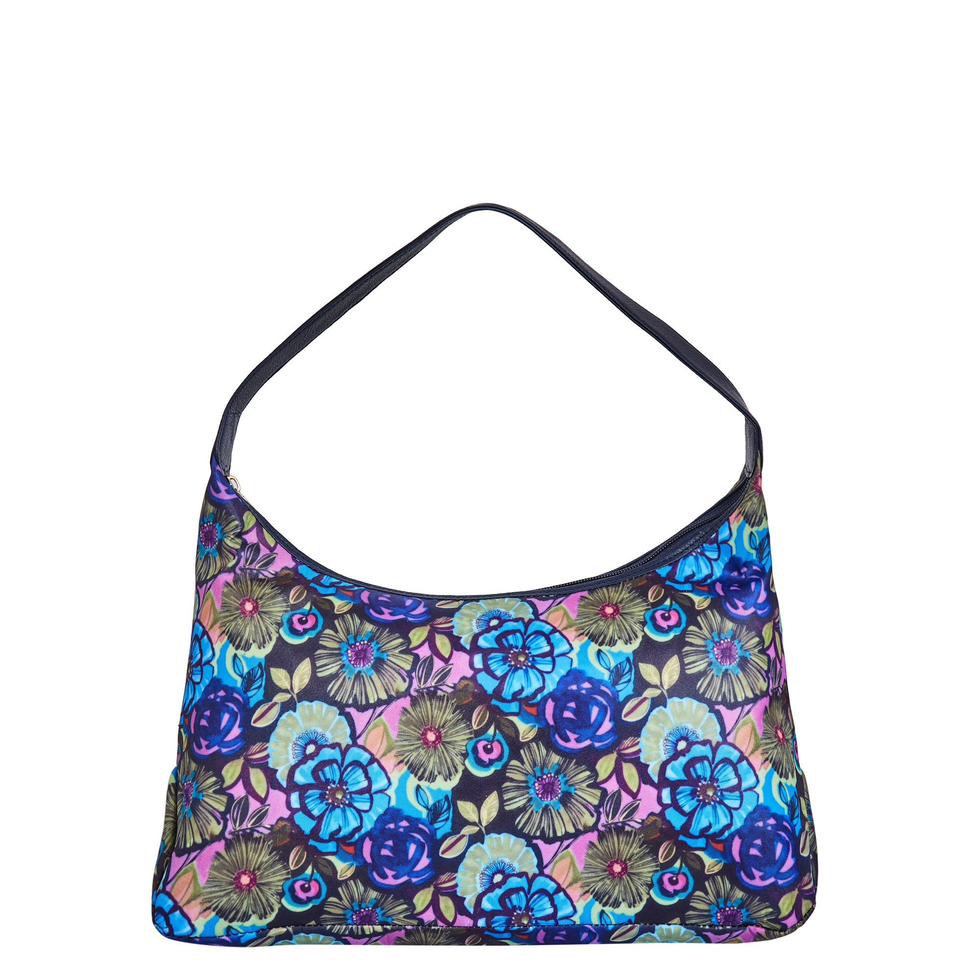 Hobo Sling Bag with Leather Accents and Botanical Print Fabric