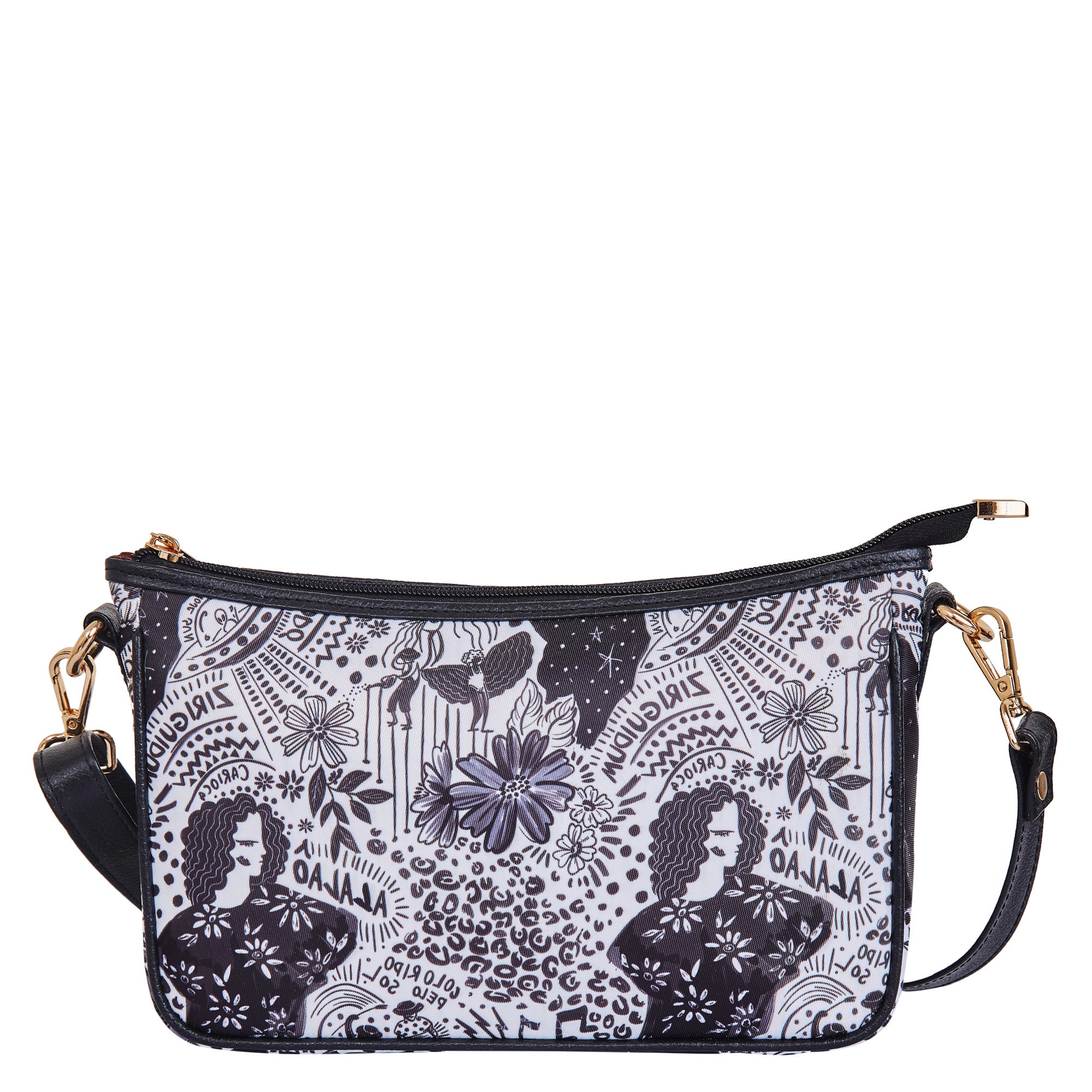 East/West Ladies Hobo in Black and White with Leather Trim