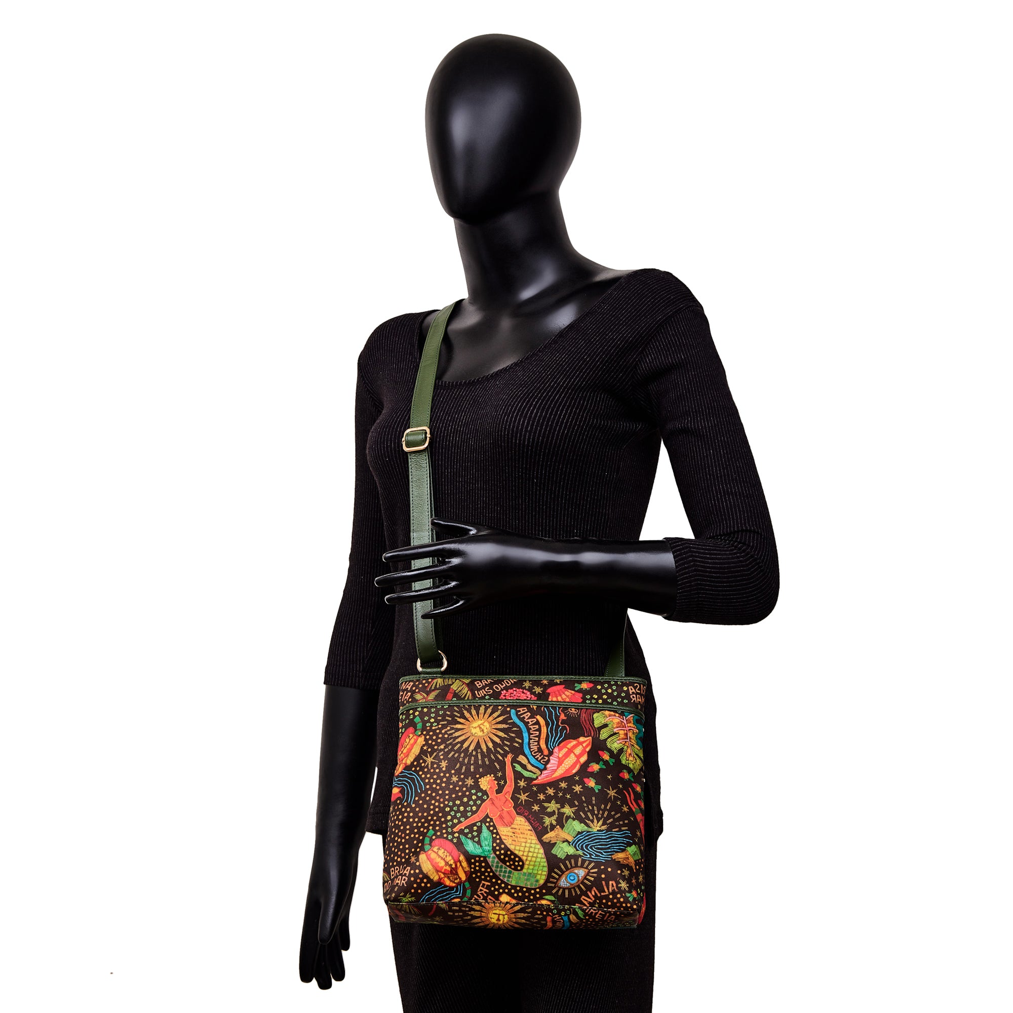 Ladies Coastal-Inspired Fabric Crossbody Bag with Leather Accents
