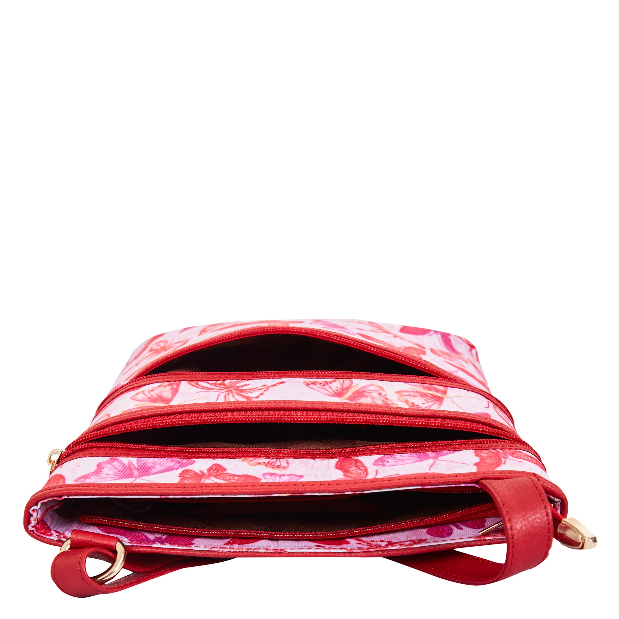 Women's Vibrant Butterfly Print Fabric Crossbody Bag with Leather Accents