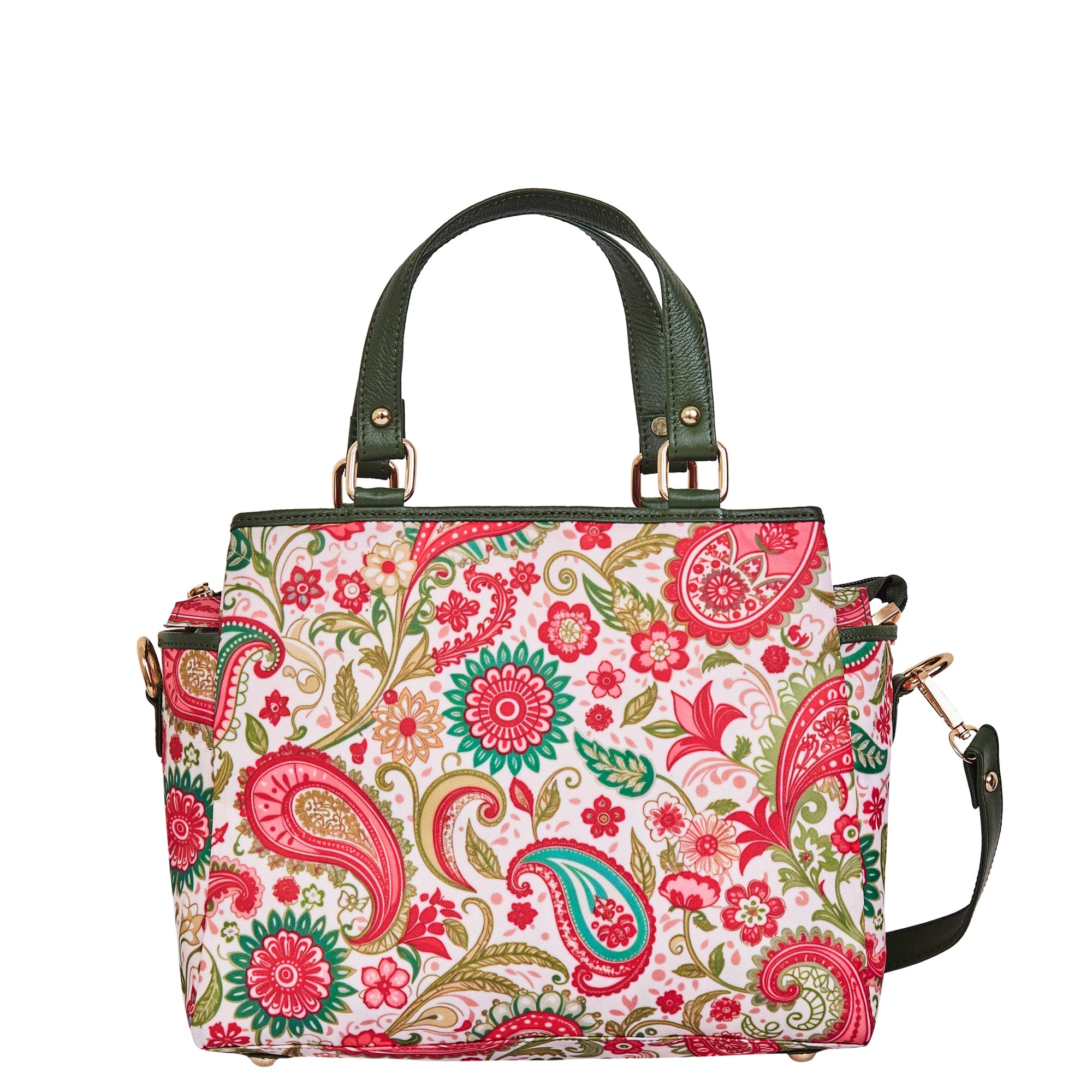 Paisley Print Multi-Compartment Satchel bag for Women with Leather Details