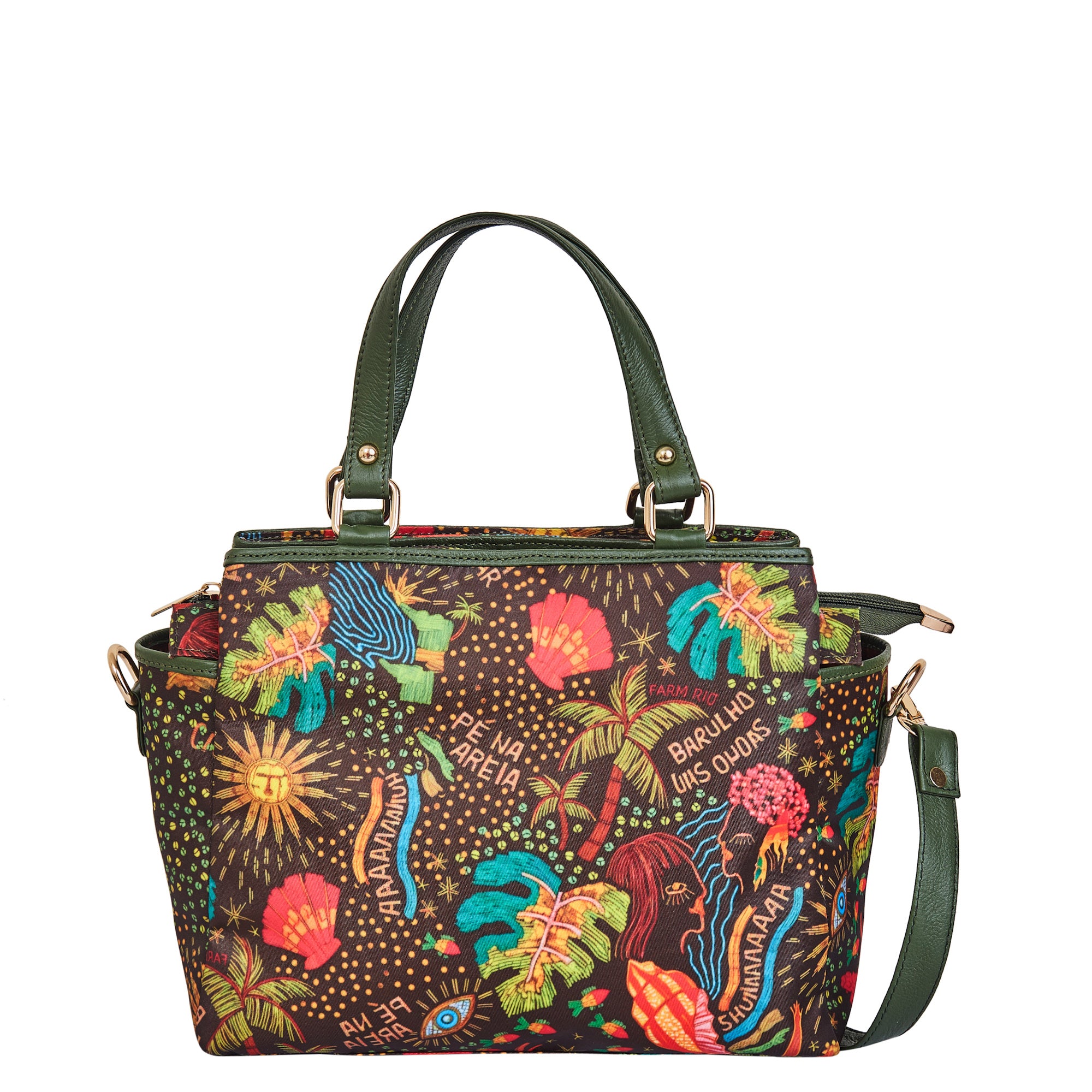 Satchel Bag with Coastal Print and Leather Outer Trim