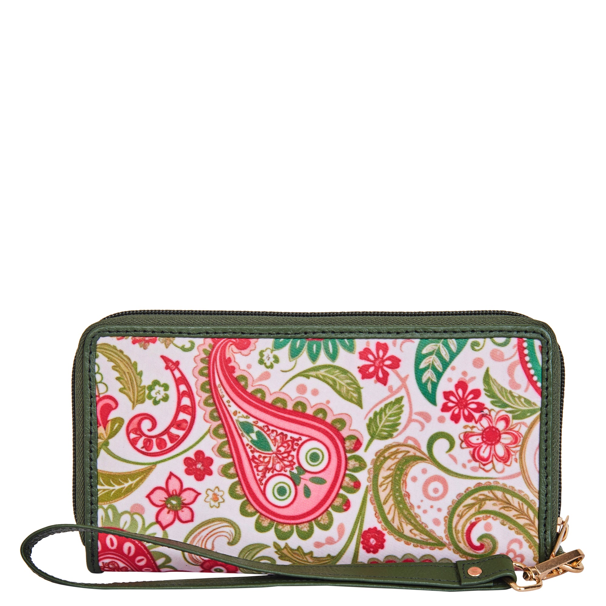 Refined Paisley Print Wristlet Wallet for Women – Leather-Trimmed and Luxurious