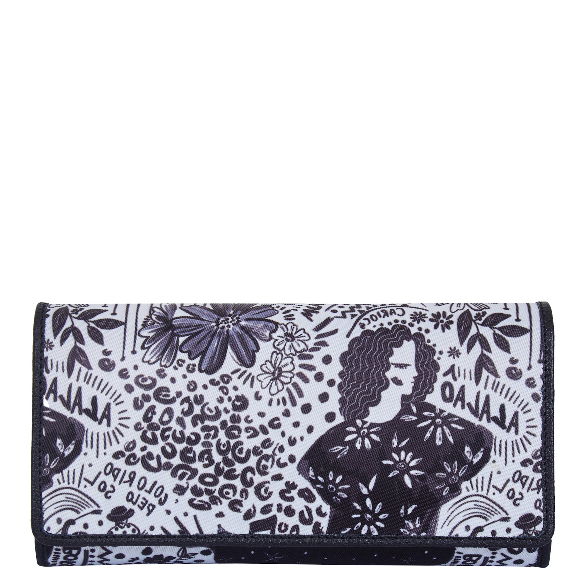 Classic Black and White Women Tri-Fold Wallet with Leather Trim – Timeless and Elegant Design