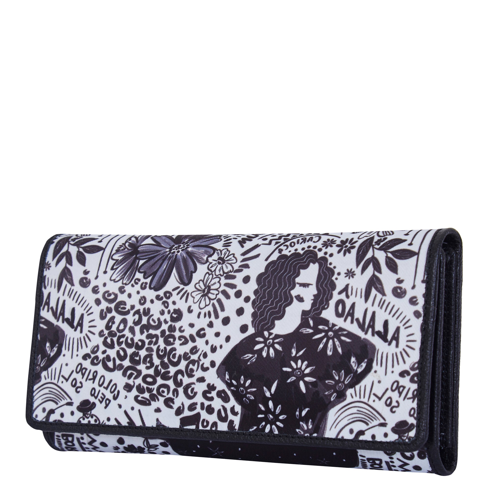Classic Black and White Women Tri-Fold Wallet with Leather Trim – Timeless and Elegant Design