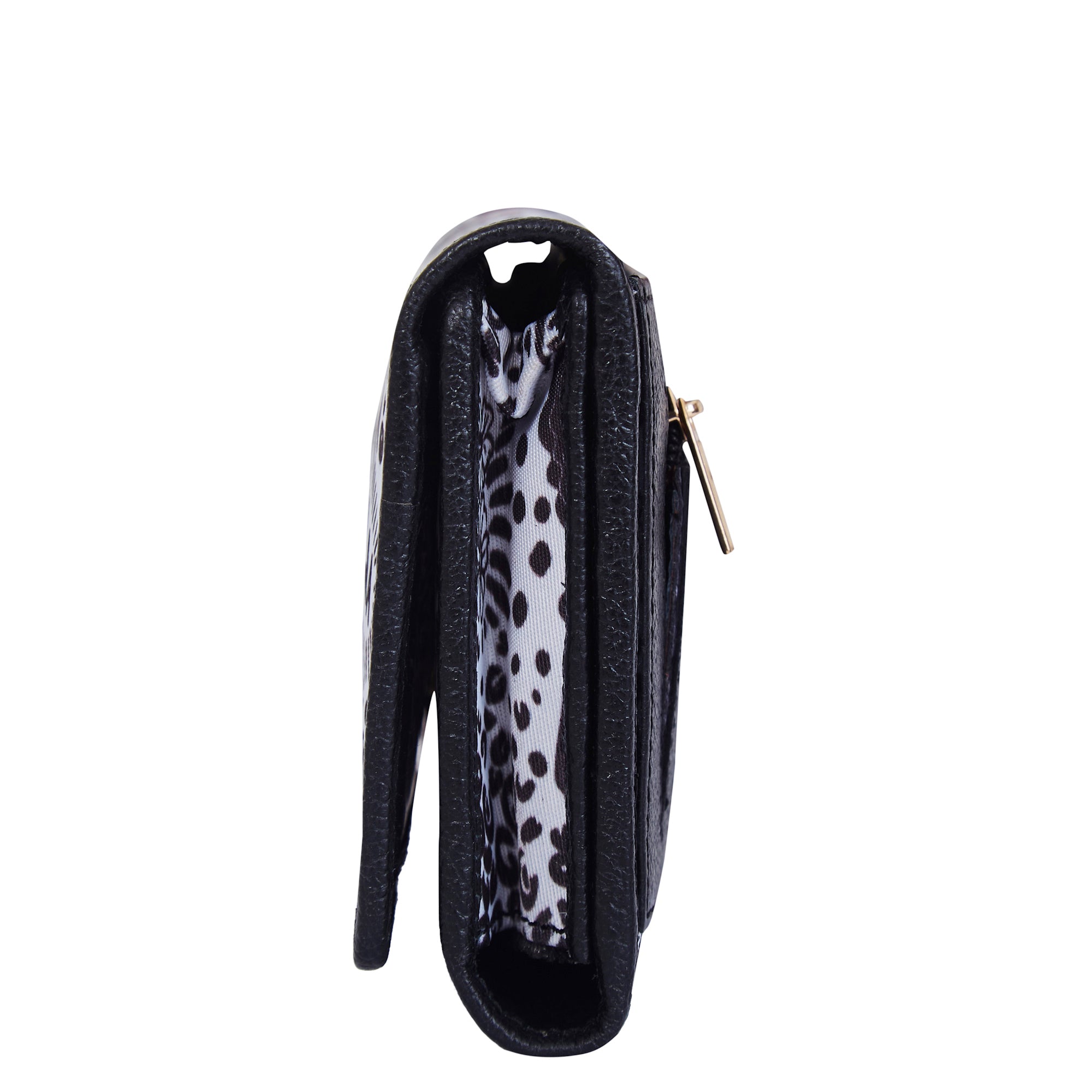 Classic Black and White Women Tri-Fold Wallet with Leather Trim – Timeless and Elegant Design