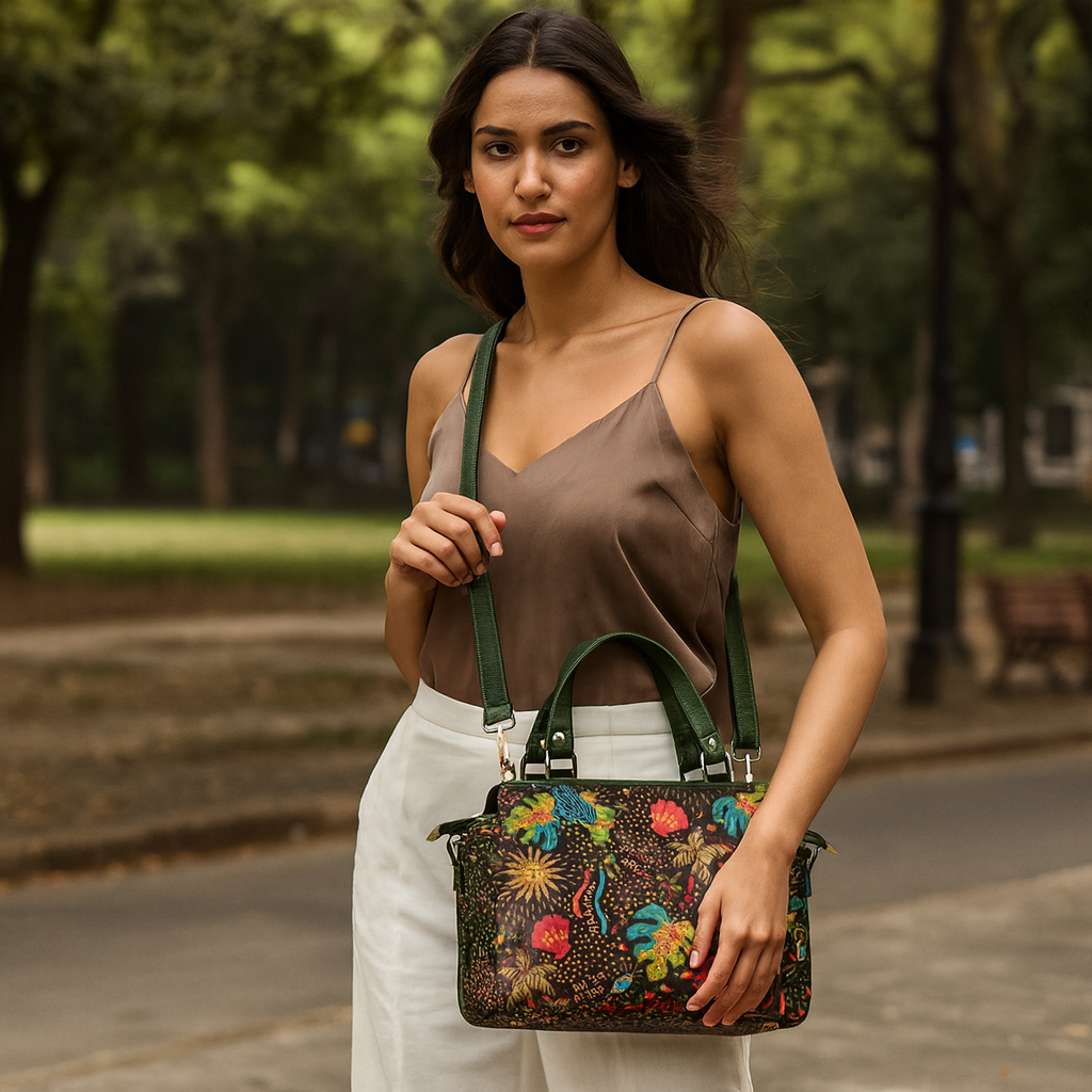 Women’s Printed Fabric Bag Combo – Satchel Bag, Cell Phone Crossbody Wallet, Wristlet, Cosmetic Pouch & Coin Purse