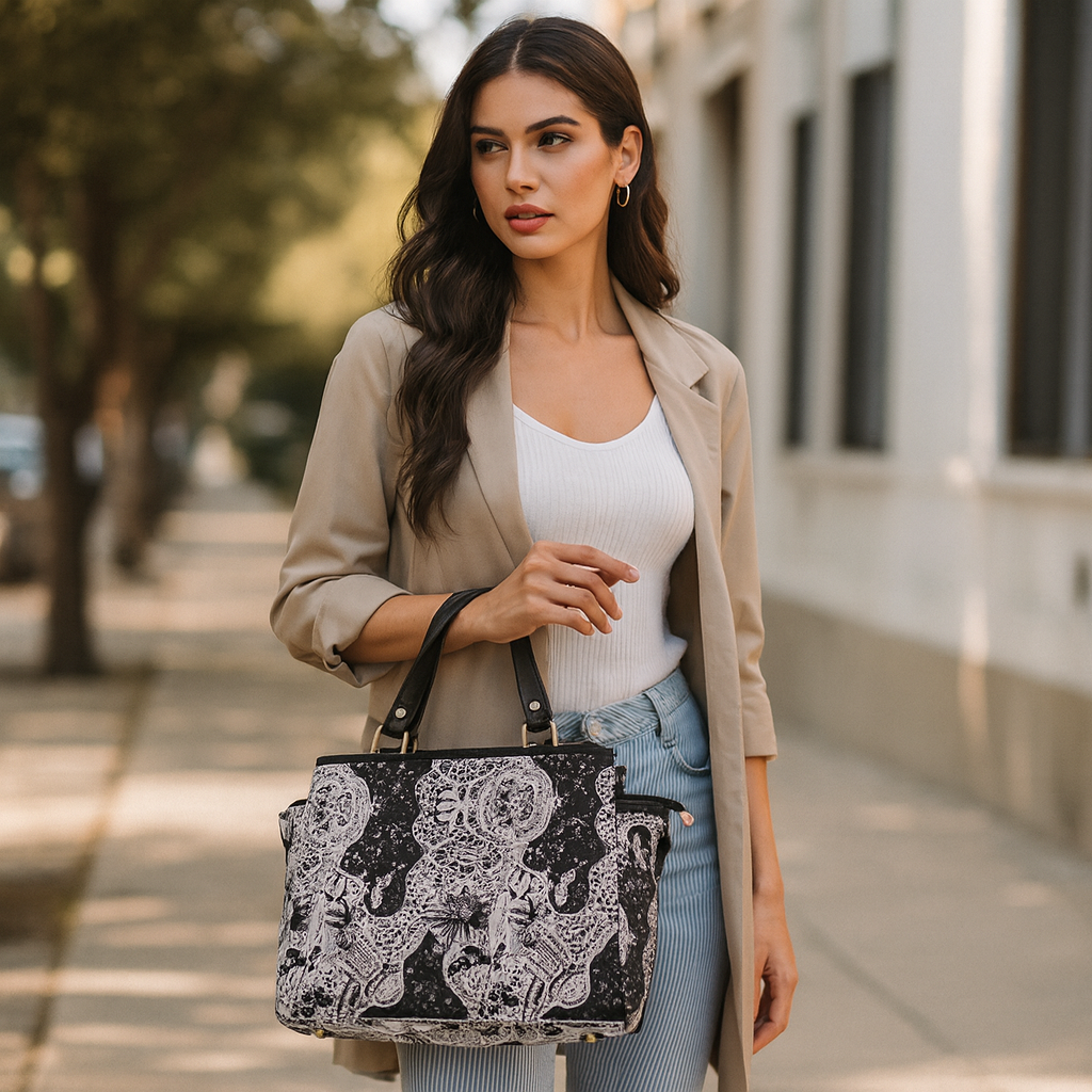 Fabric Bags Combo Gift Set – Satchel, Cell Phone Crossbody Wallet, Wristlet Wallet & Cosmetic Pouch for Daily Use