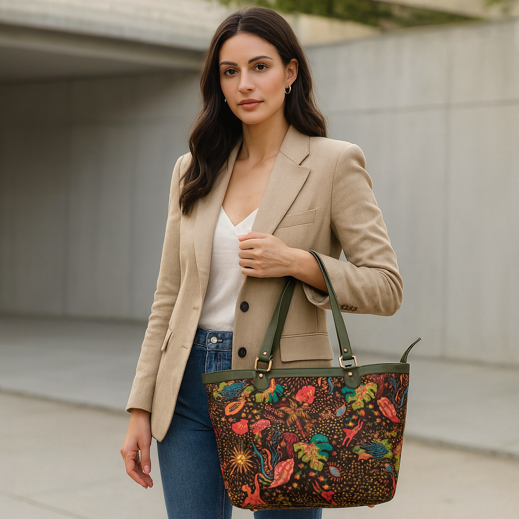 Printed Nylon Fabric Women’s Tote Bag, RFID Trifold Wallet & Jewellery Organizer Combo – Daily Use, Work, Travel