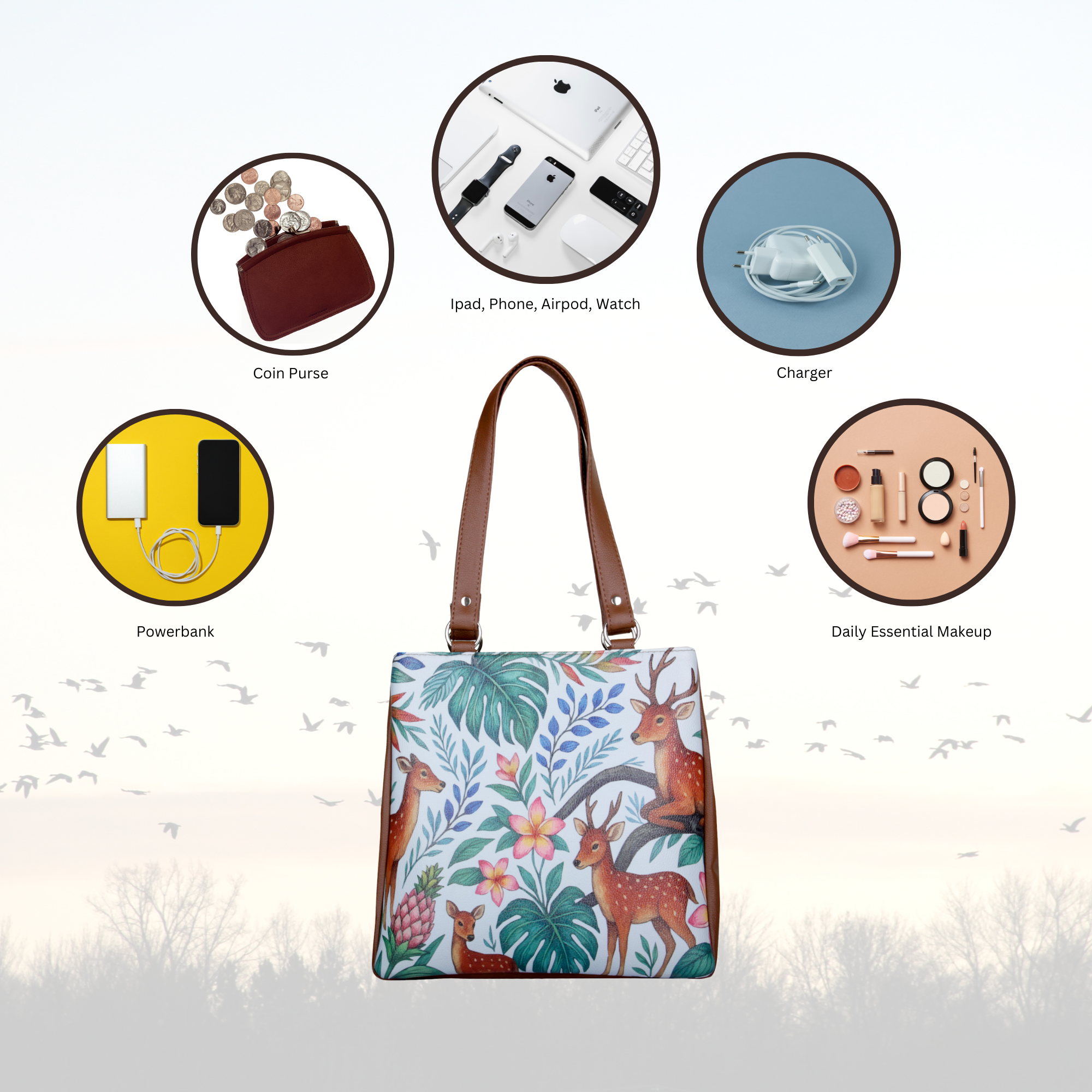 Women’s Printed Leather Tote Shoulder Bag – Multi-Compartment Handbag for Daily Use, Work & Travel