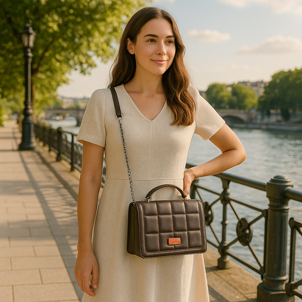 Sishka Brown Sling Bag for Women – Elegant Vegan Leather Crossbody with Chain Strap & Top Handle