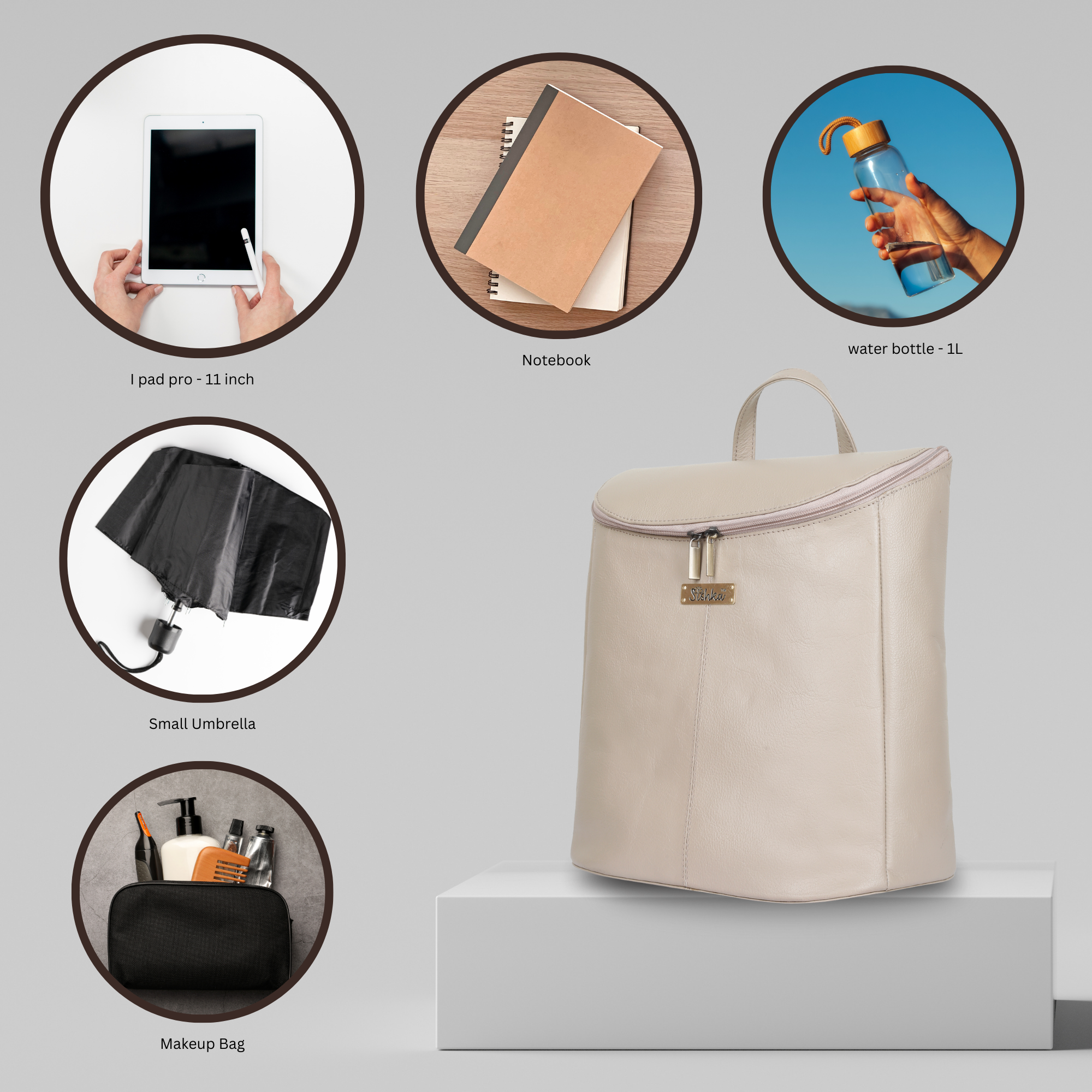 Leather Taupe/Off White Backpack Purse for Women - Daypack For Travel, Daily Use and Work