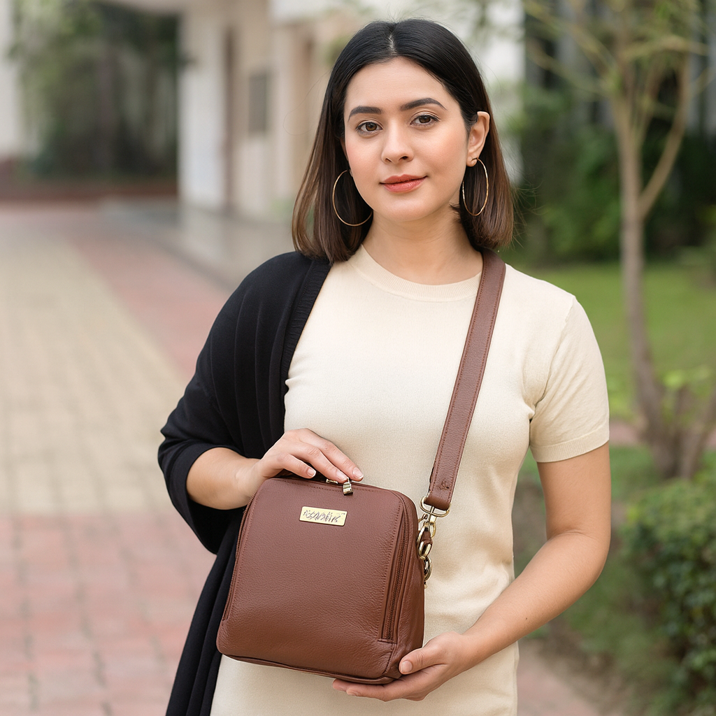 Crossbody Bag by Sishka – Brown Genuine Leather Sling Purse for Women, Teen Girls, Adjustable Belt, Shoulder Handbag, Trendy Casual Office Bag, Lightweight & Perfect for Daily Wear, Travel & Outings.