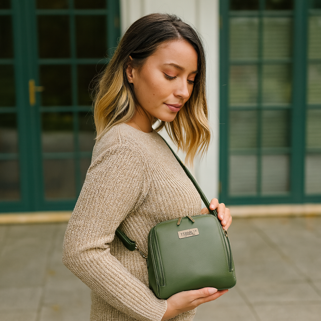 Sishka Olive Genuine Leather Crossbody Handbag – Premium Shoulder Bag, Zipper Closure, Lightweight Sling Purse with Tassel, Leather Bag for Ladies/Women, Travel, Shopping & Daily Use.