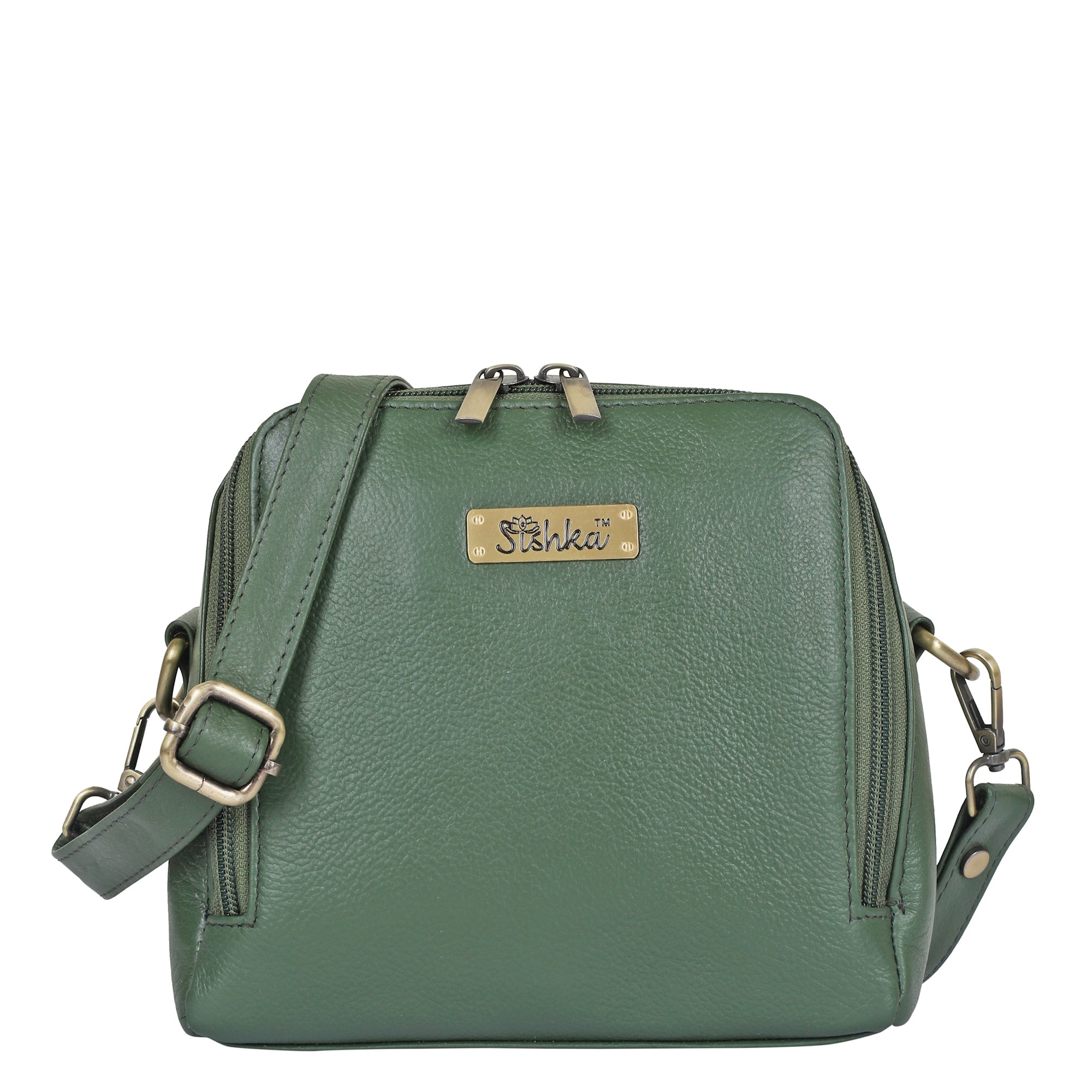 Sishka Olive Genuine Leather Crossbody Handbag – Premium Shoulder Bag, Zipper Closure, Lightweight Sling Purse with Tassel, Leather Bag for Ladies/Women, Travel, Shopping & Daily Use.