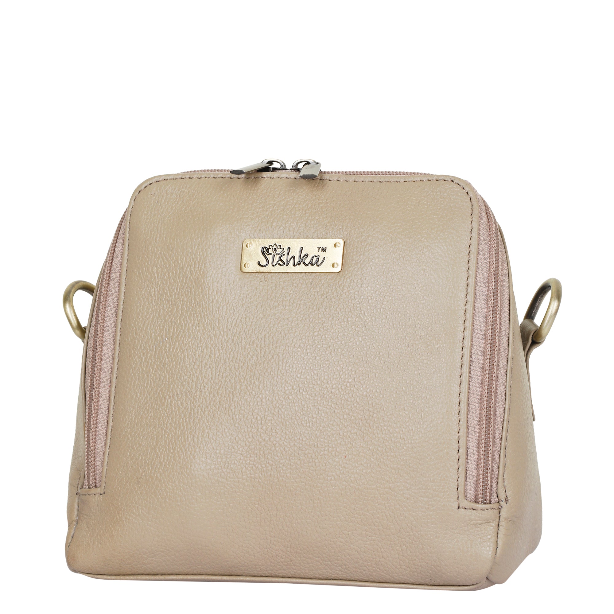 Taupe Genuine Leather Crossbody Sling Bag for Women