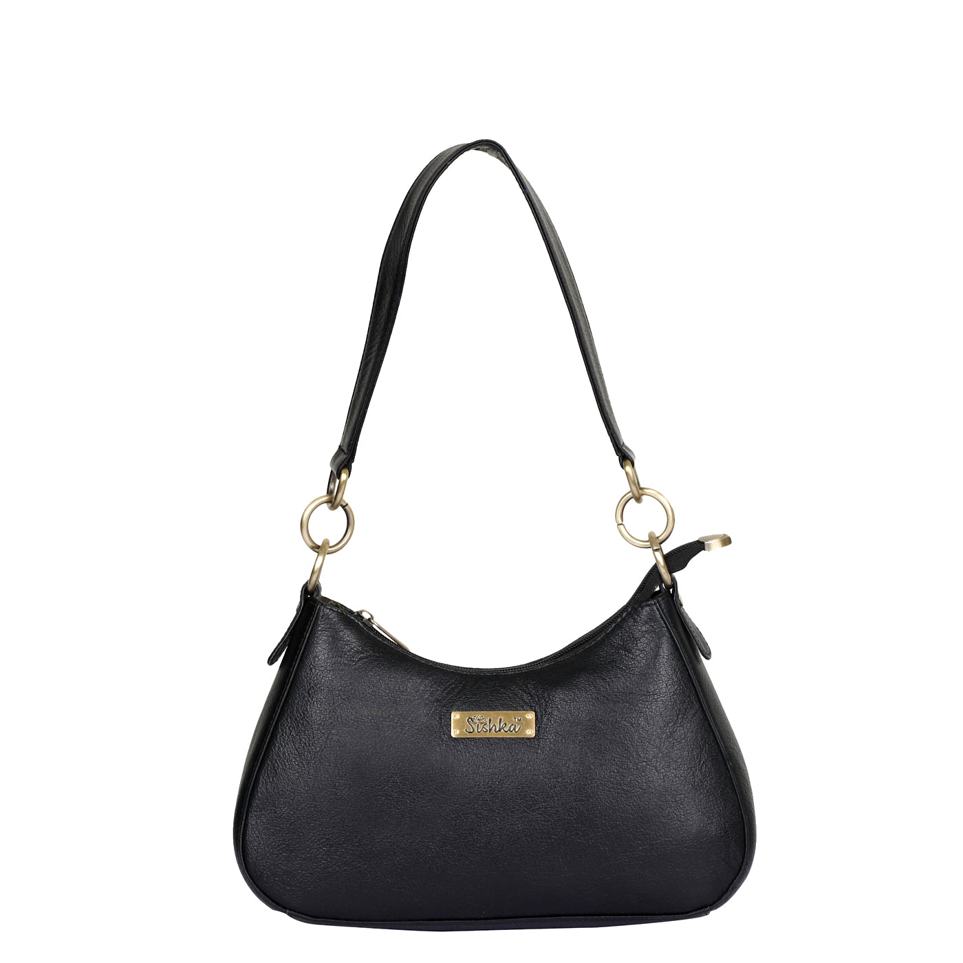 Shoulder Bag in Black by Sishka – Elegant Hobo Purse for Women, Soft Genuine Leather Half Moon Tote with Top Zipper Closure, Perfect for Daily Use, Travel & Casual Outings.