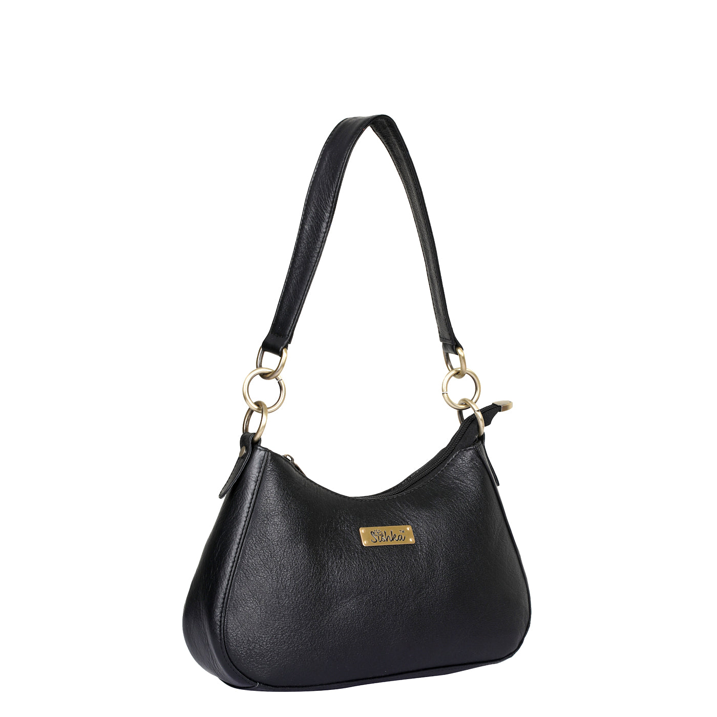 Black Genuine Leather Half-Moon Shoulder Bag – Women’s Tote Purse