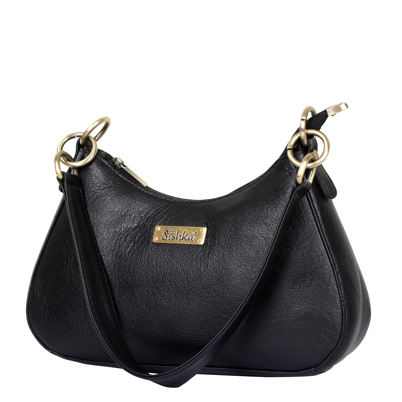 Black Genuine Leather Half-Moon Shoulder Bag – Women’s Tote Purse