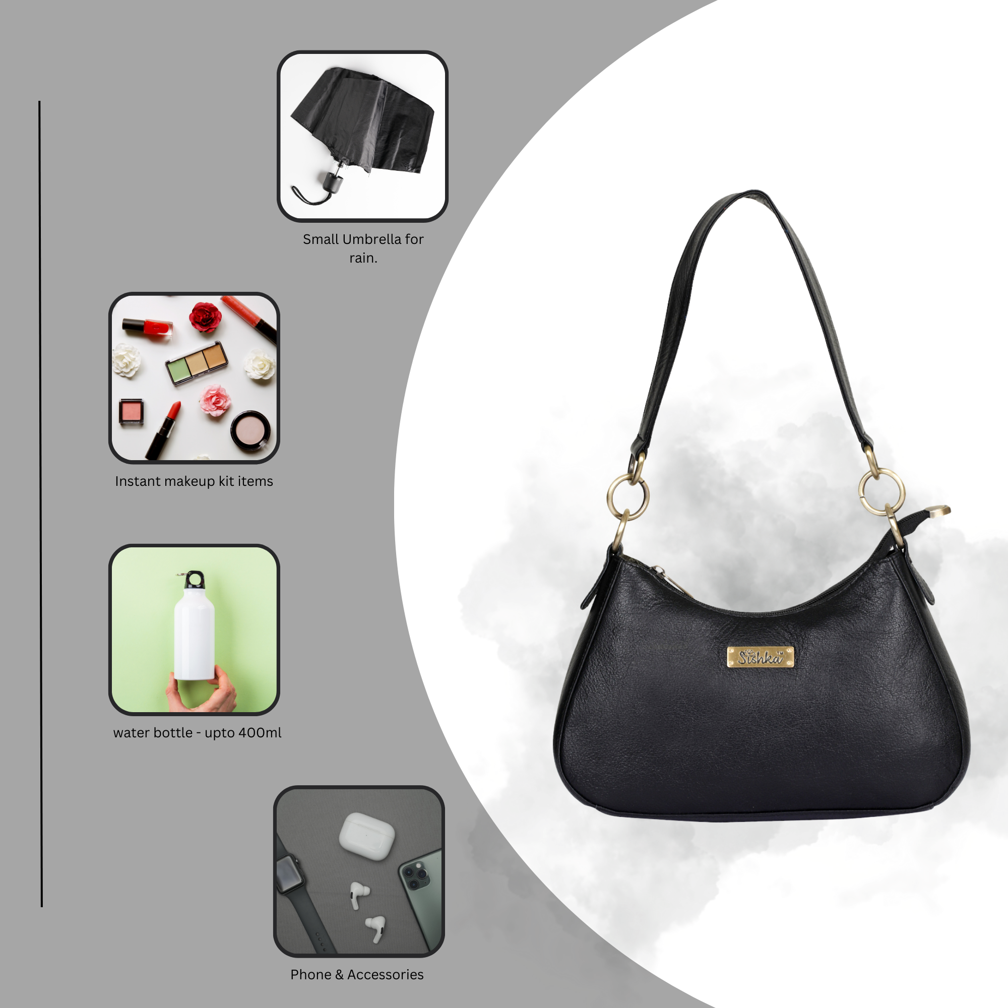 Black Genuine Leather Half-Moon Shoulder Bag – Women’s Tote Purse