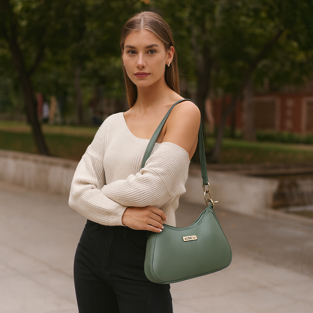 Shoulder Bag in Olive – Sishka Genuine Leather Hobo Purse for Women, Soft Half Moon Tote with Top Zipper Closure, Stylish Handbag for Daily Use, Travel & Casual Outings.