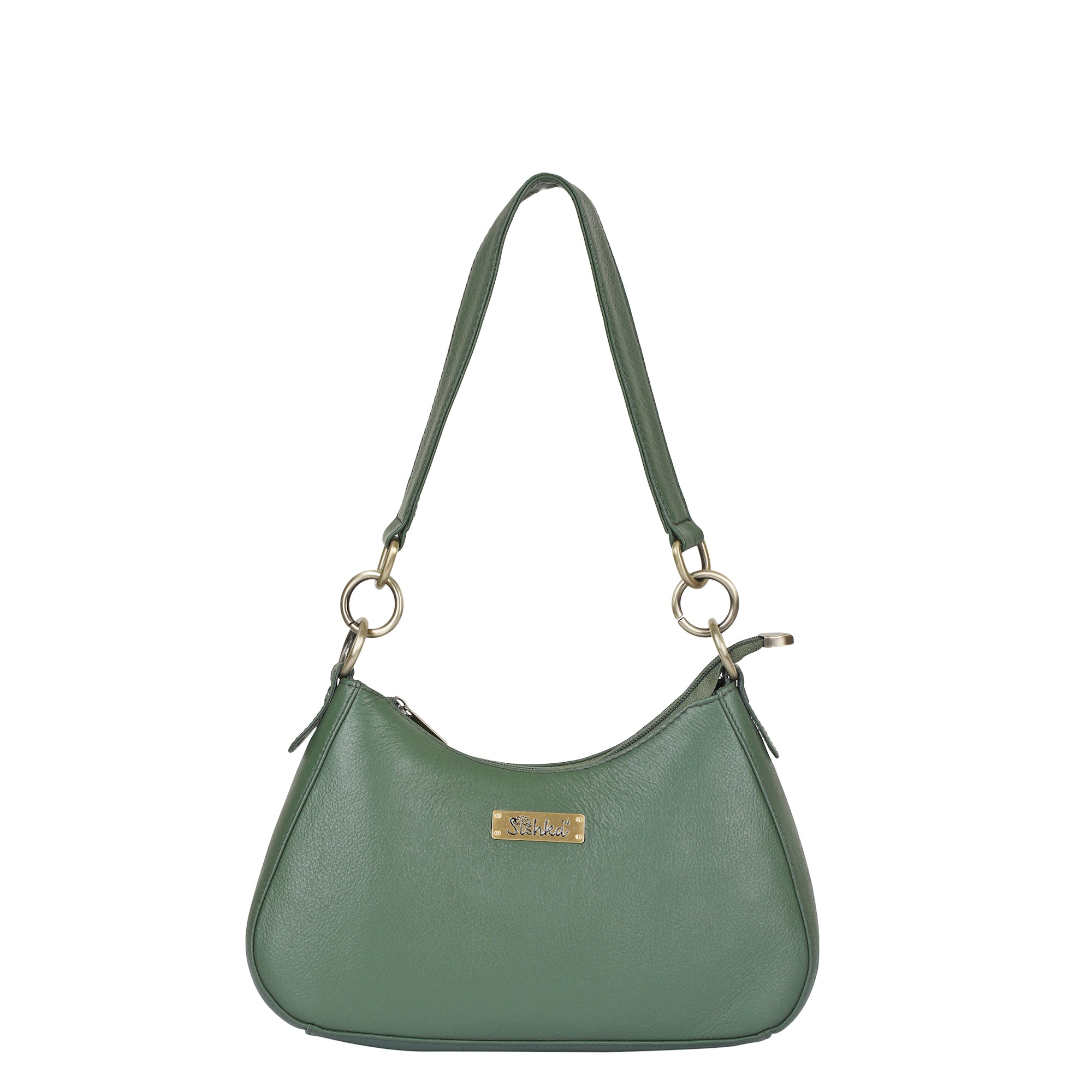Shoulder Bag in Olive – Sishka Genuine Leather Hobo Purse for Women, Soft Half Moon Tote with Top Zipper Closure, Stylish Handbag for Daily Use, Travel & Casual Outings.