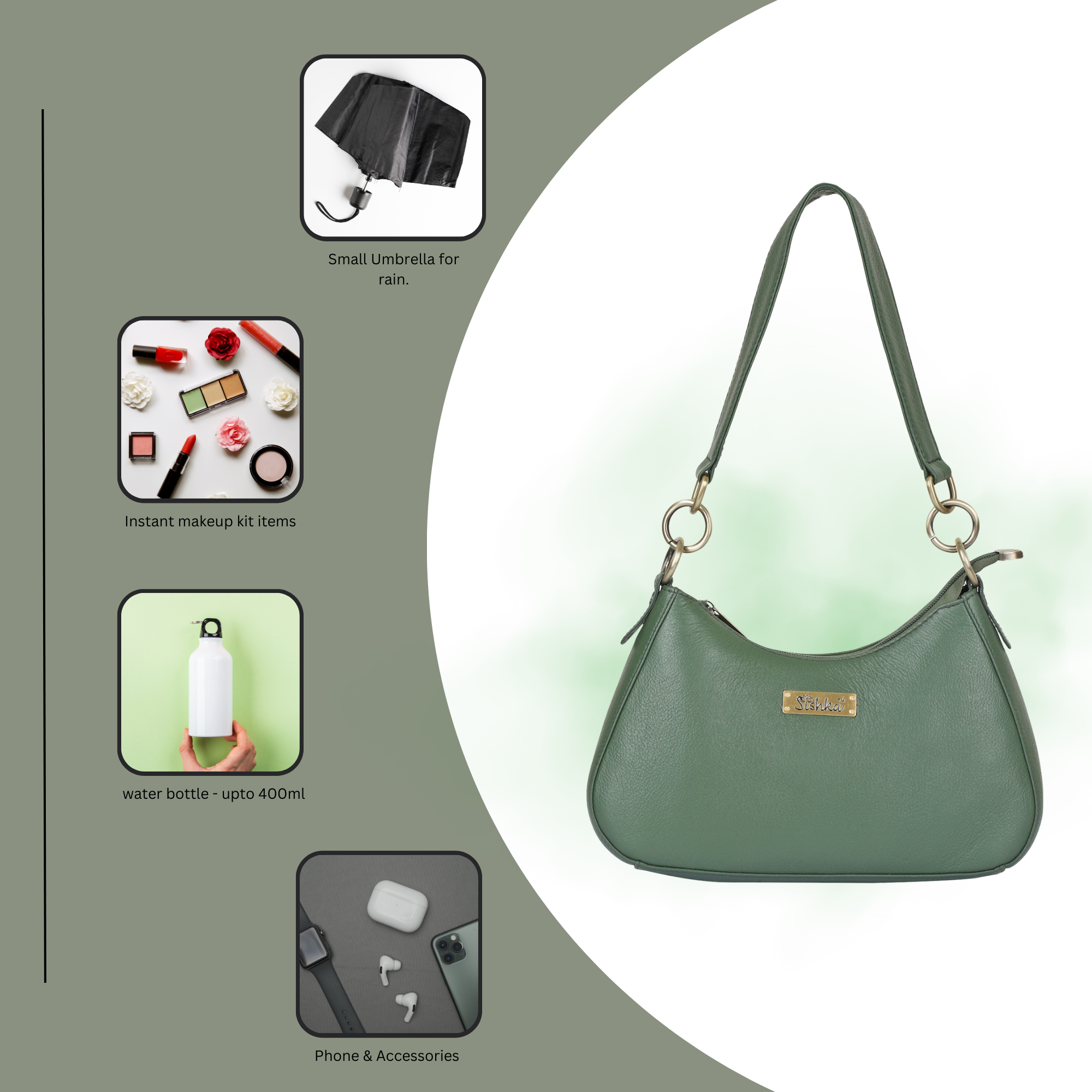 Olive Genuine Leather Half-Moon Shoulder Bag – Women’s Tote Purse