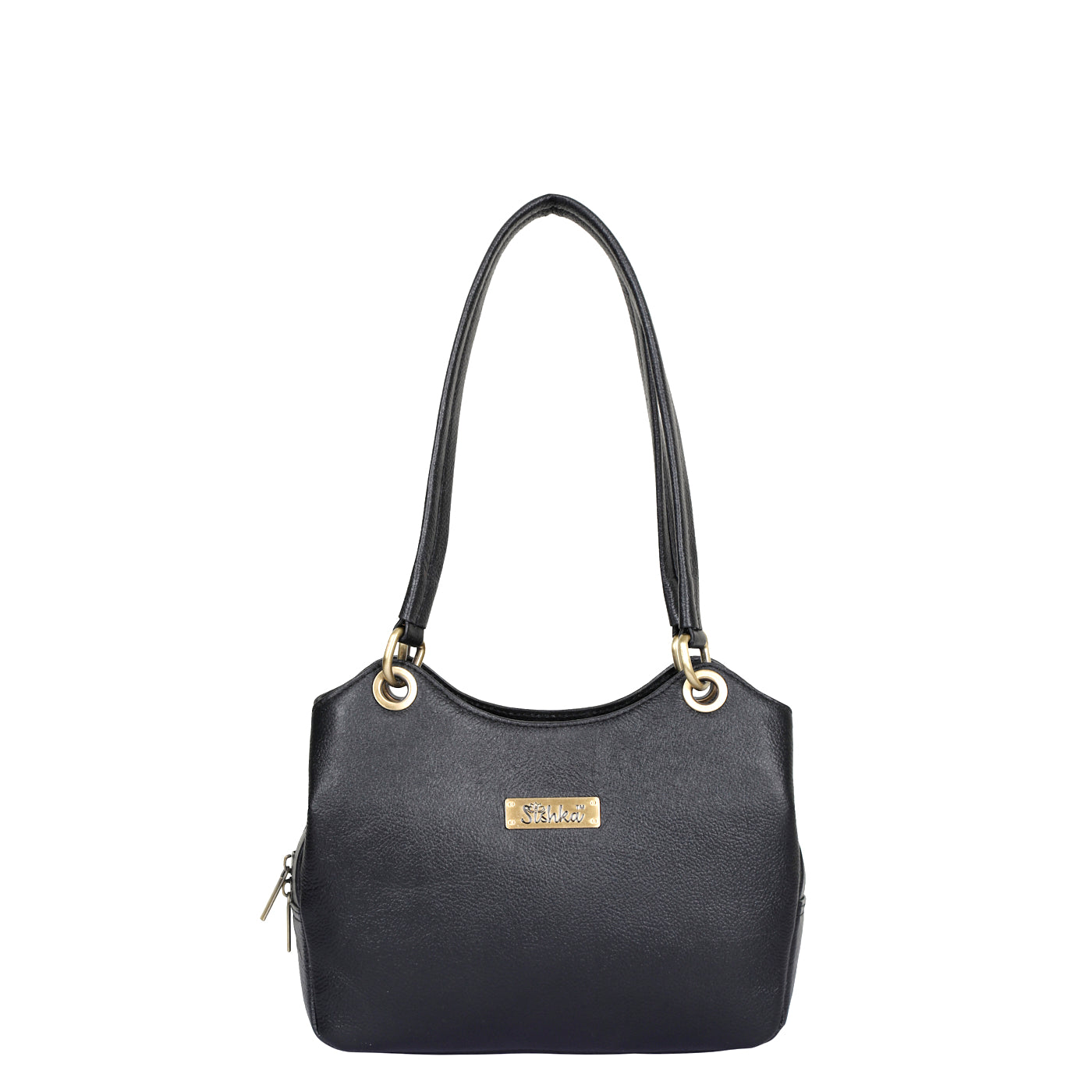 Sishka Black Genuine Leather Satchel Handbag, Tote Shoulder Bag for Women, Designer Top Handle Purse,Ladies Leather Bag – H 7.75" x W 9" x D 2.75"