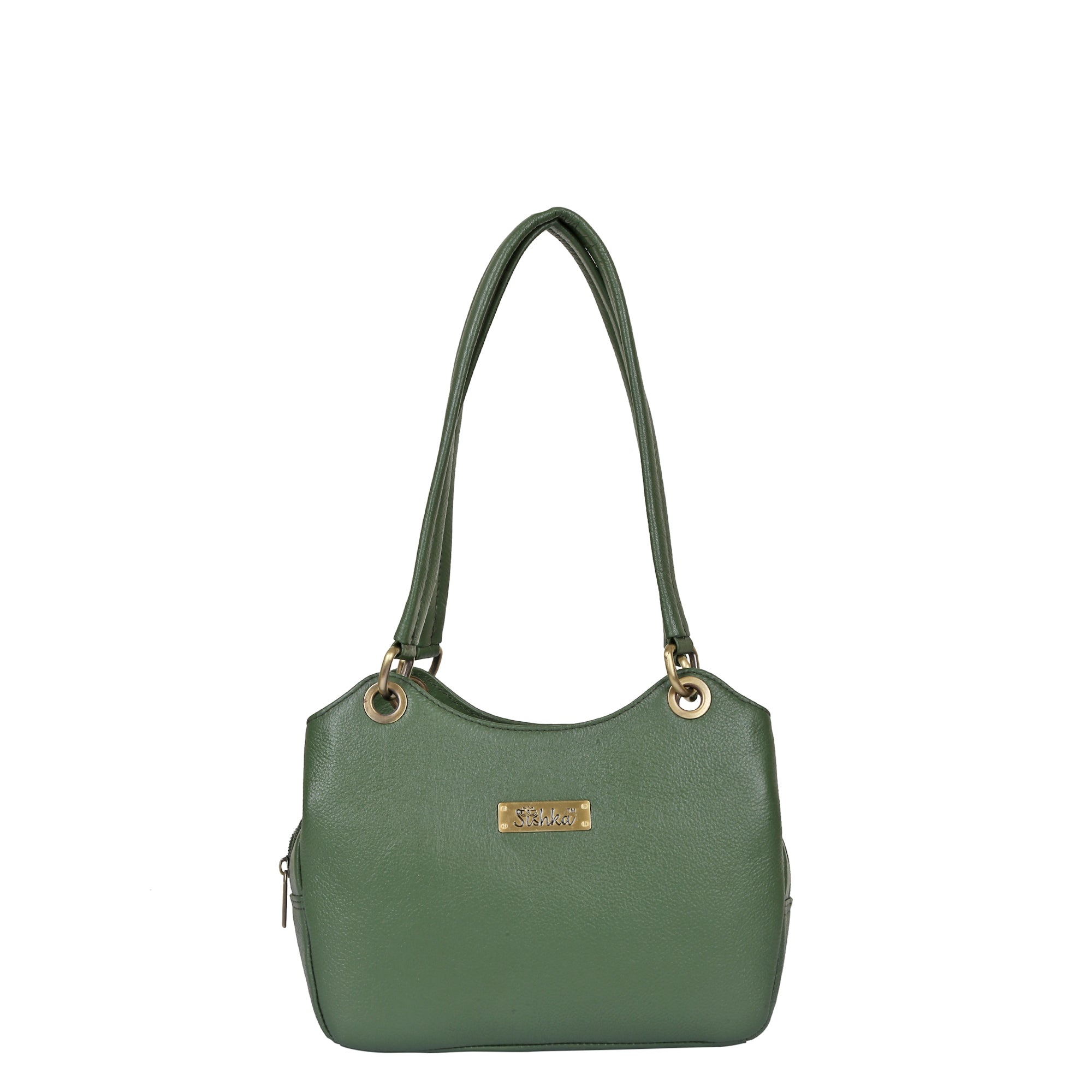 Sishka Olive Women's Genuine Leather Satchel Bag, Round Handle Tote Purse, Designer Shoulder Handbag, Stylish Leather Top Handle Bag, Elegant Ladies Leather Purse for Everyday Use.