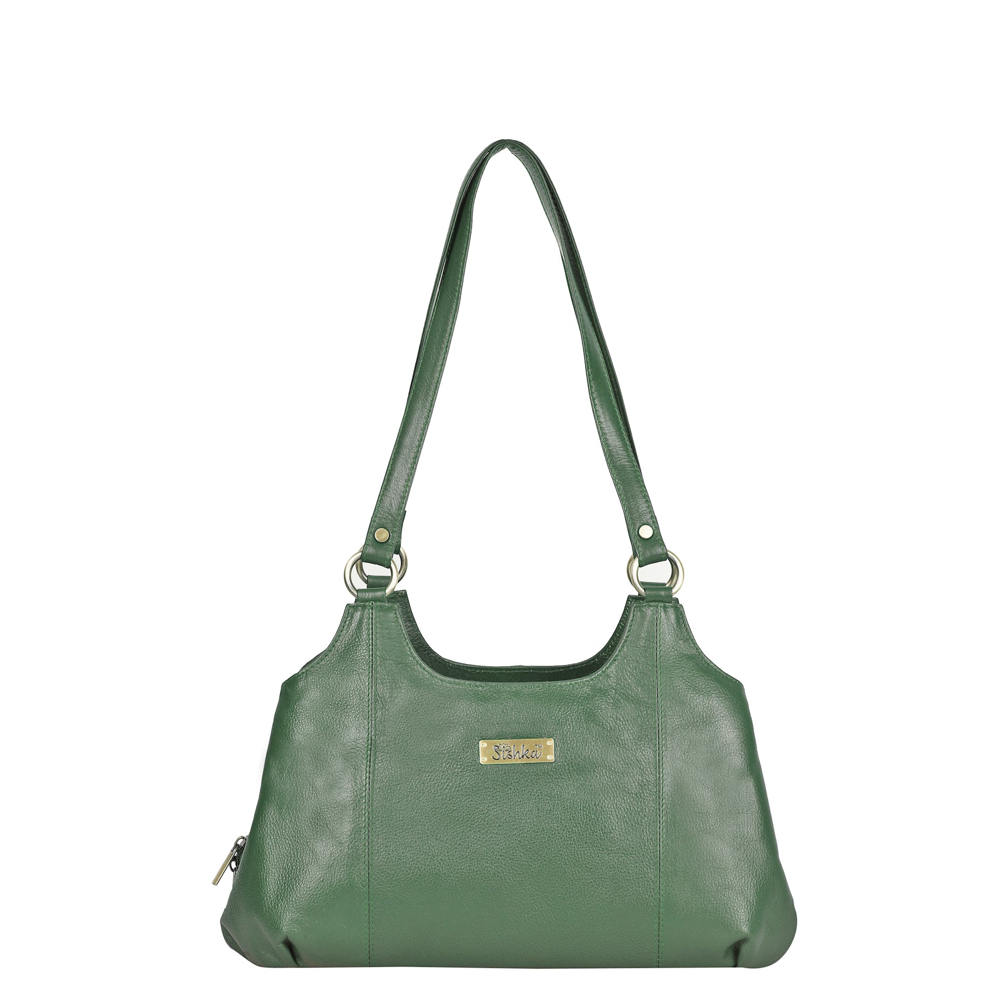 Olive Satchel Bag by Sishka – Genuine Leather Shoulder Bag, Trendy Tote Purse for Women, Stylish Handle Handbag, Elegant Designer Leather Purse for Ladies (H 9" x W 13.5" x D 5")