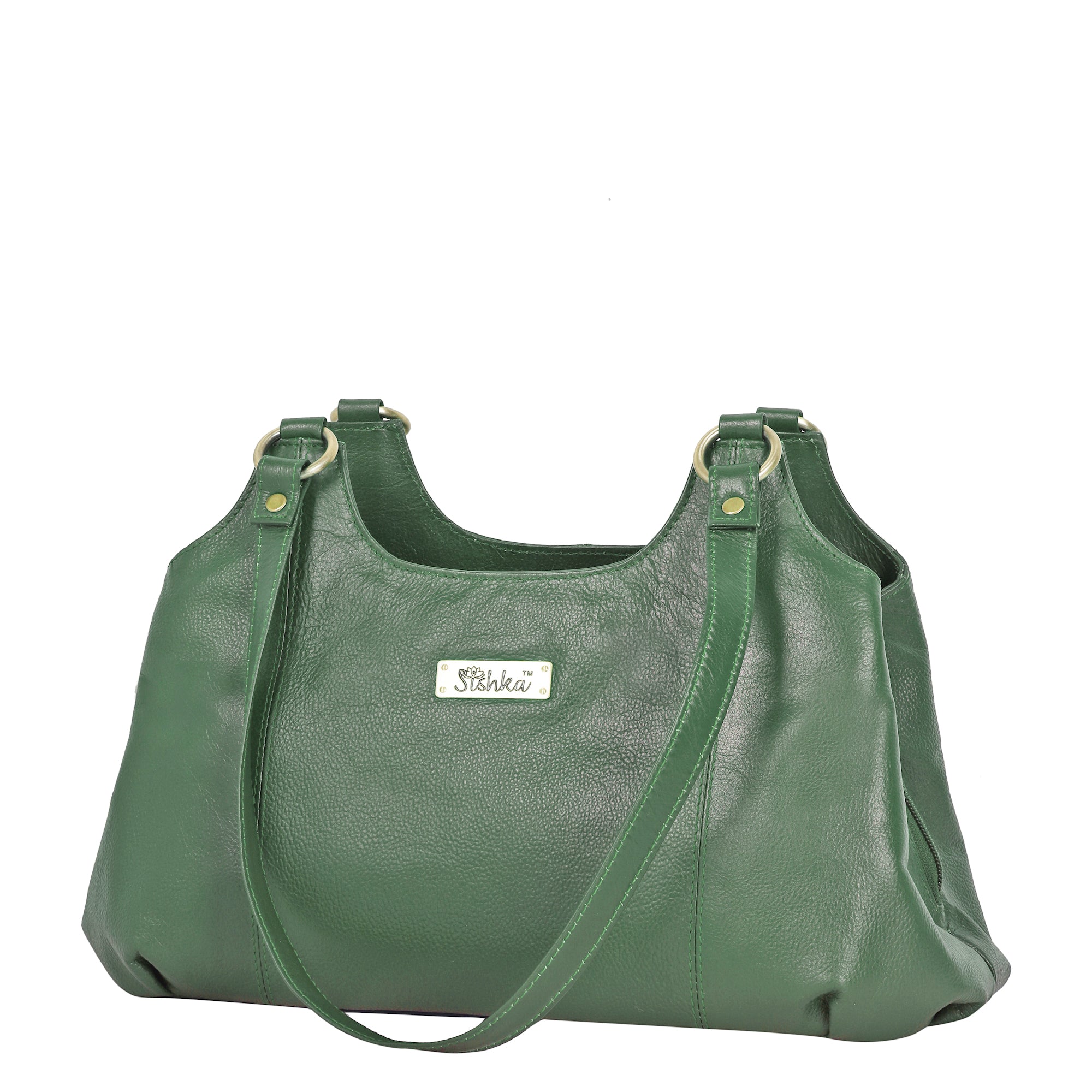 Olive Satchel Bag by Sishka – Genuine Leather Shoulder Bag, Trendy Tote Purse for Women, Stylish Handle Handbag, Elegant Designer Leather Purse for Ladies (H 9" x W 13.5" x D 5")