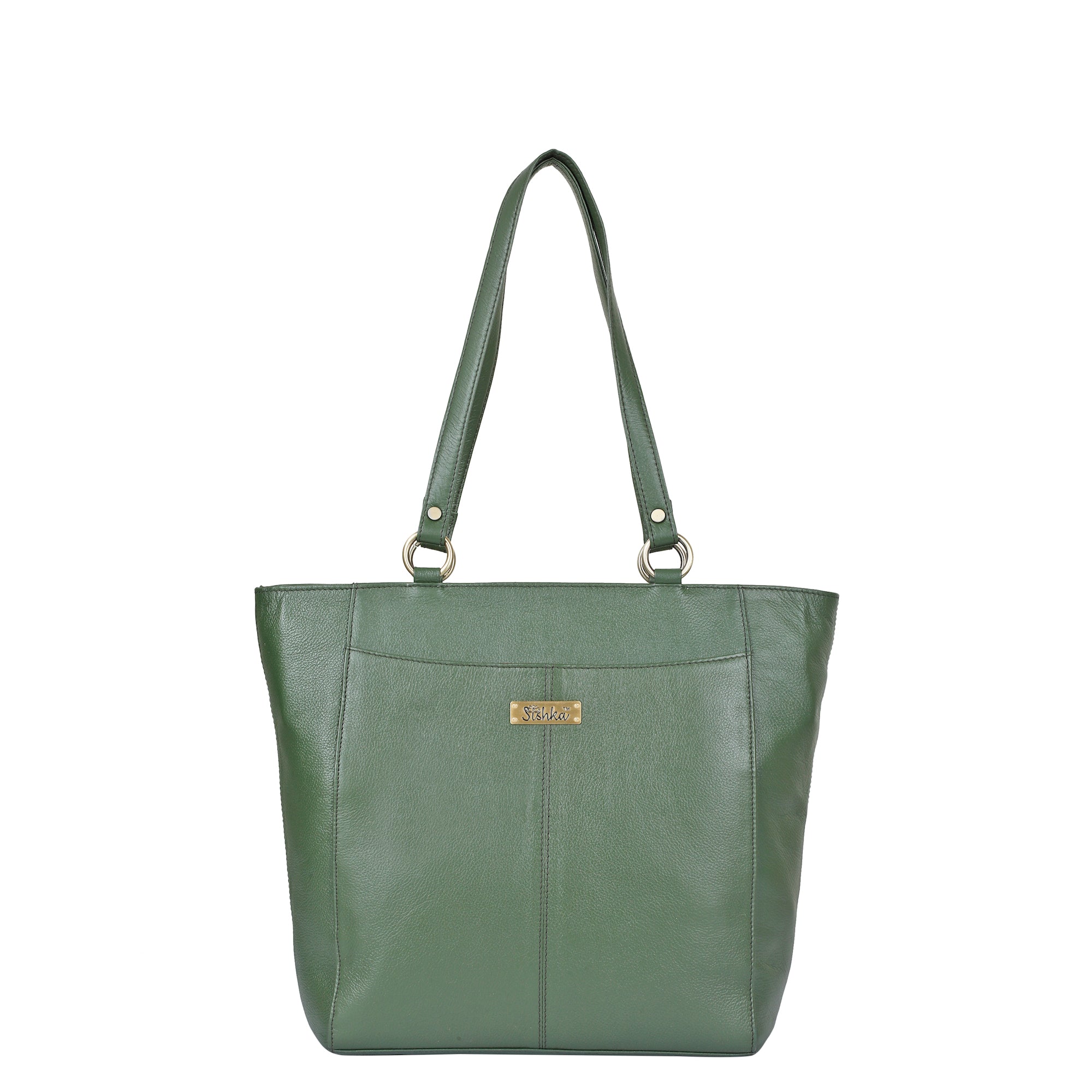 Olive Tote Bag for Women  | Sishka Elegant Genuine Leather Satchel, Stylish Top Handle Shoulder Handbag, Spacious Ladies Purse Perfect for Office, Parties, Trips & Daily Use (H 12" x W 15.25" x D 4.75")
