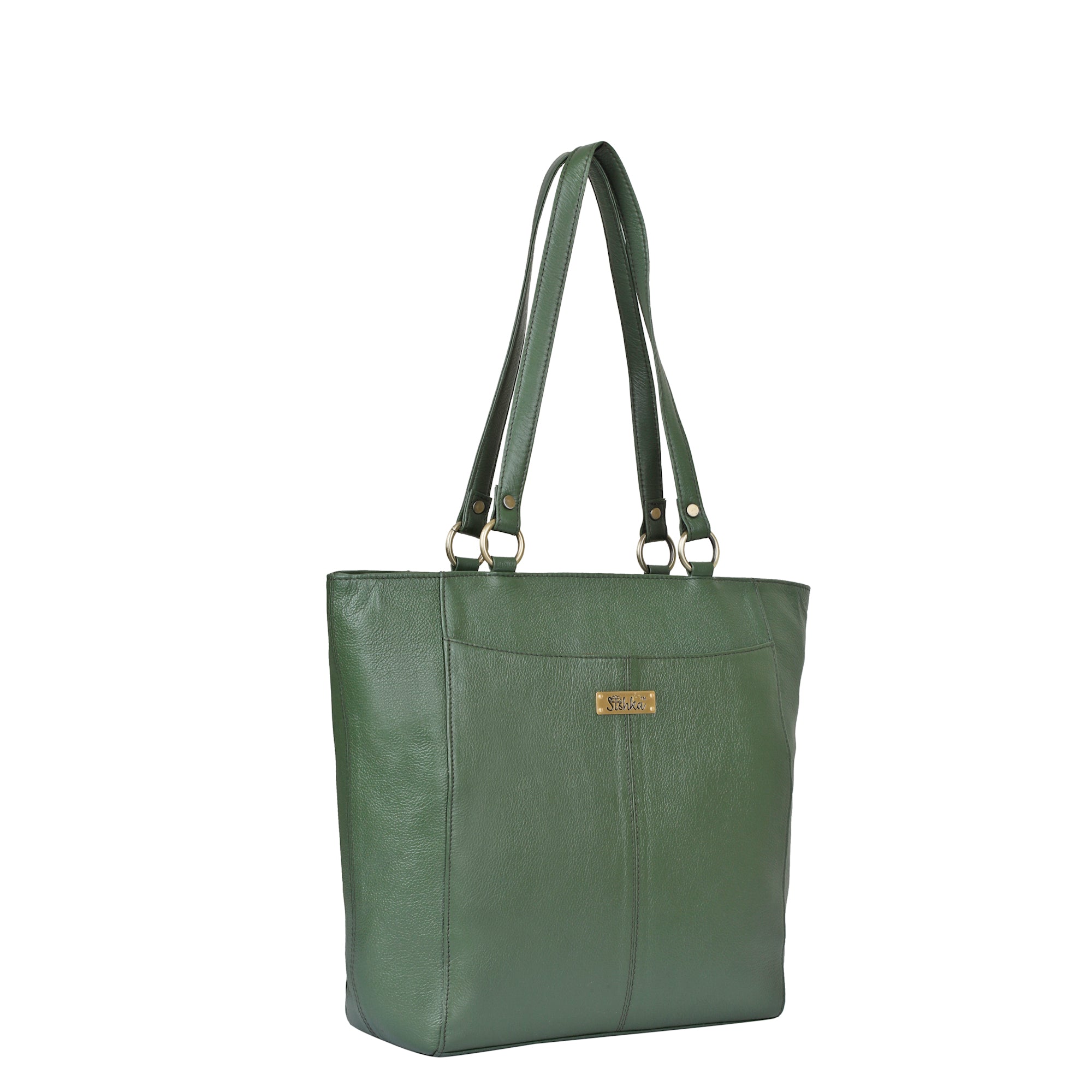 Olive Tote Bag for Women  | Sishka Elegant Genuine Leather Satchel, Stylish Top Handle Shoulder Handbag, Spacious Ladies Purse Perfect for Office, Parties, Trips & Daily Use (H 12" x W 15.25" x D 4.75")