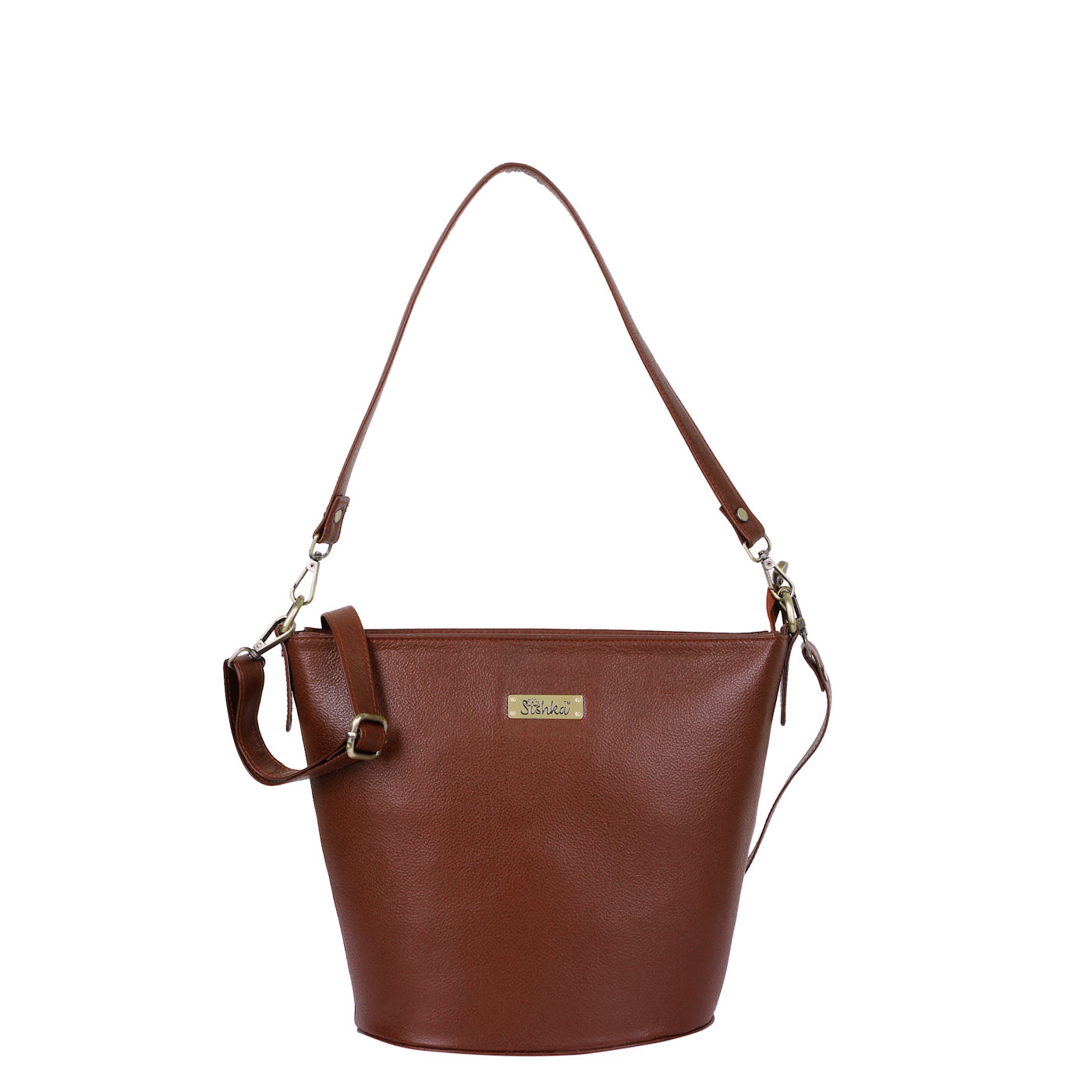 Brown Genuine Leather Bucket Hobo Bag for Women – Trendy Shoulder Tote, Spacious Satchel Purse, Ideal for Office, Parties, Casual Outings & Travel (H 9.87" x W 13" x D 5.25") | Sishka