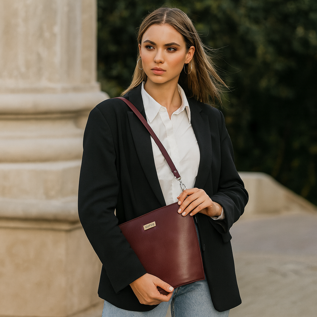 Sishka Cherry Red Genuine Leather Bucket Hobo Bag for Women – Trendy Tote Shoulder Purse, Stylish Handbag, Satchel for Everyday Use (H 9.87" x W 13" x D 5.25").