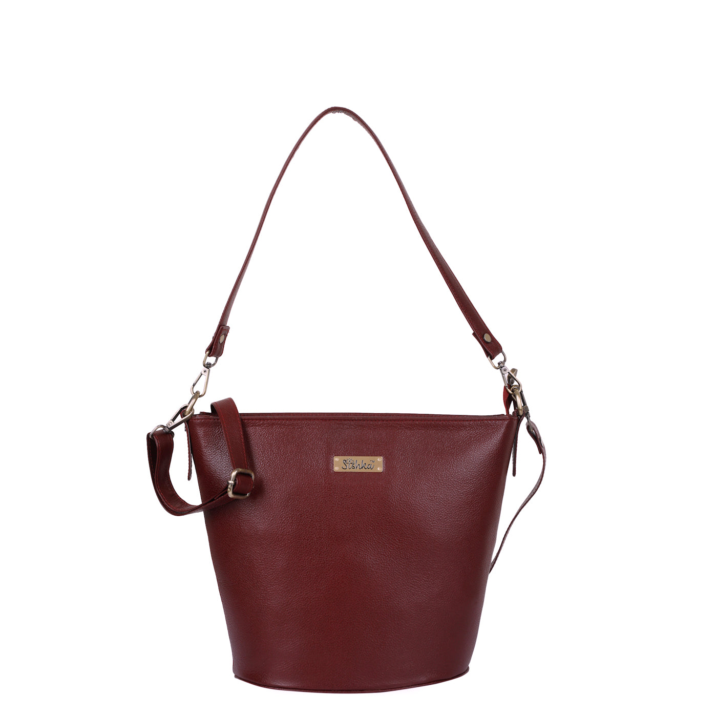 Sishka Cherry Red Genuine Leather Bucket Hobo Bag for Women – Trendy Tote Shoulder Purse, Stylish Handbag, Satchel for Everyday Use (H 9.87" x W 13" x D 5.25").
