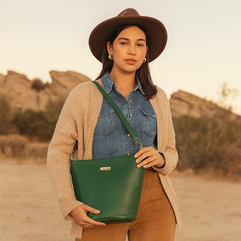 Olive Genuine Leather Bucket Hobo Bag for Women – Trendy Tote Shoulder Purse, Stylish Handbag, Spacious Satchel for Office, Parties, Casual Outings & Trips (H 9.87" x W 13" x D 5.25") |  Sishka