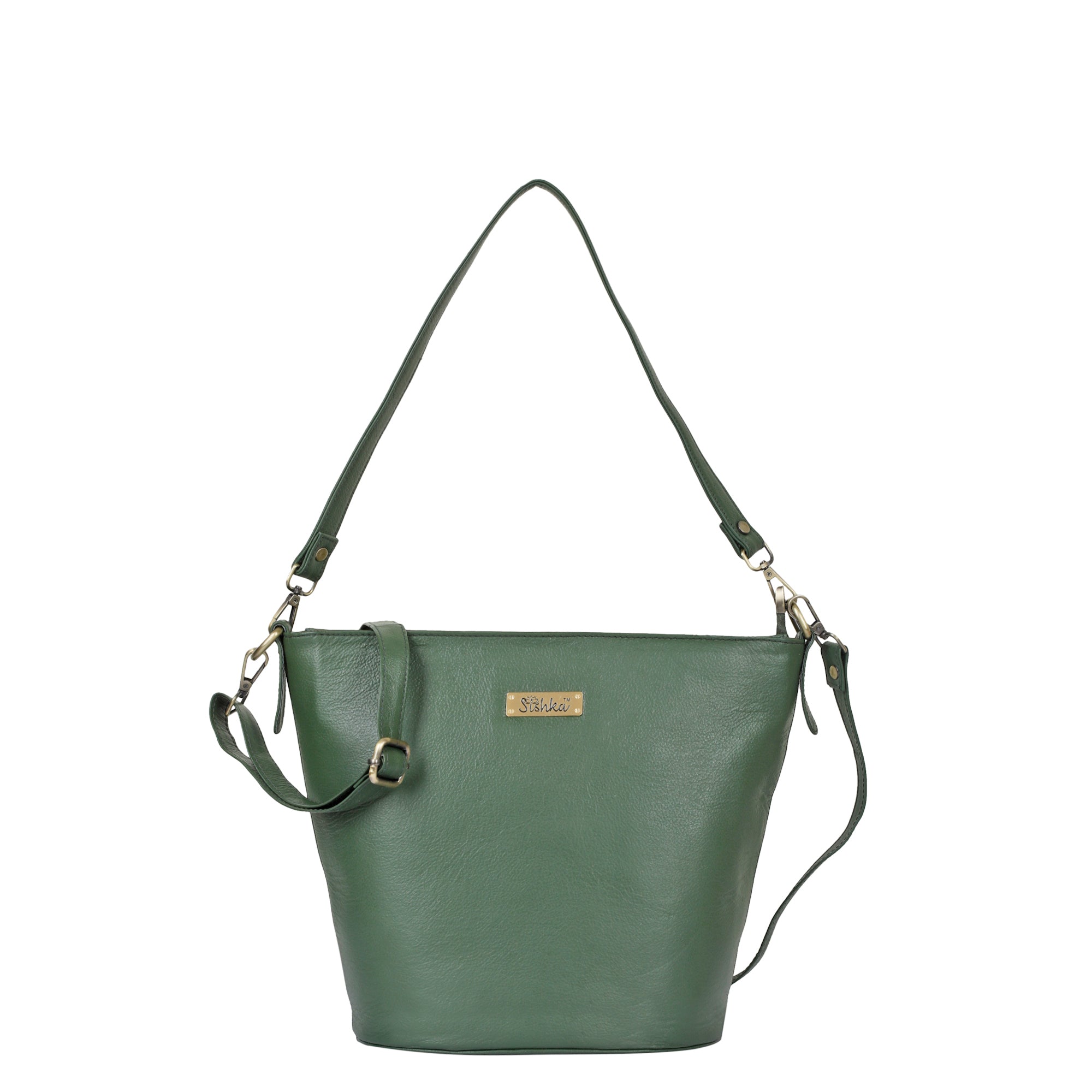 Olive Genuine Leather Bucket Hobo Bag for Women – Trendy Tote Shoulder Purse, Stylish Handbag, Spacious Satchel for Office, Parties, Casual Outings & Trips (H 9.87" x W 13" x D 5.25") |  Sishka