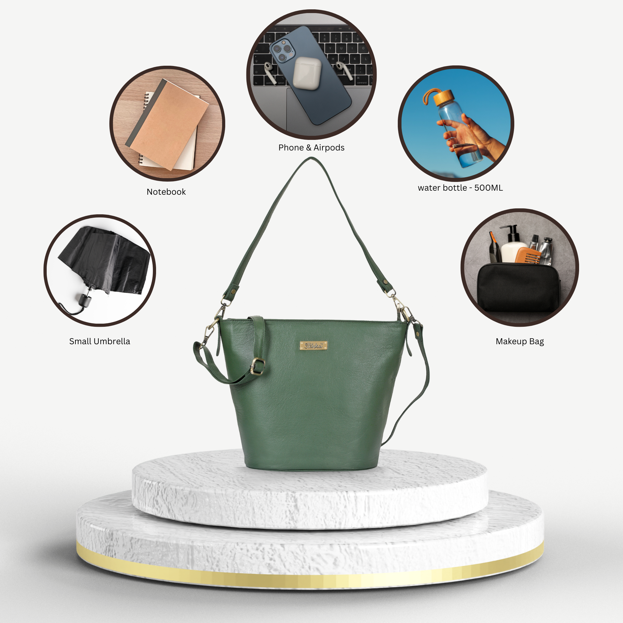 Olive Genuine Leather Bucket Hobo Bag for Women – Trendy Tote Shoulder Purse, Stylish Handbag, Spacious Satchel for Office, Parties, Casual Outings & Trips (H 9.87" x W 13" x D 5.25") |  Sishka