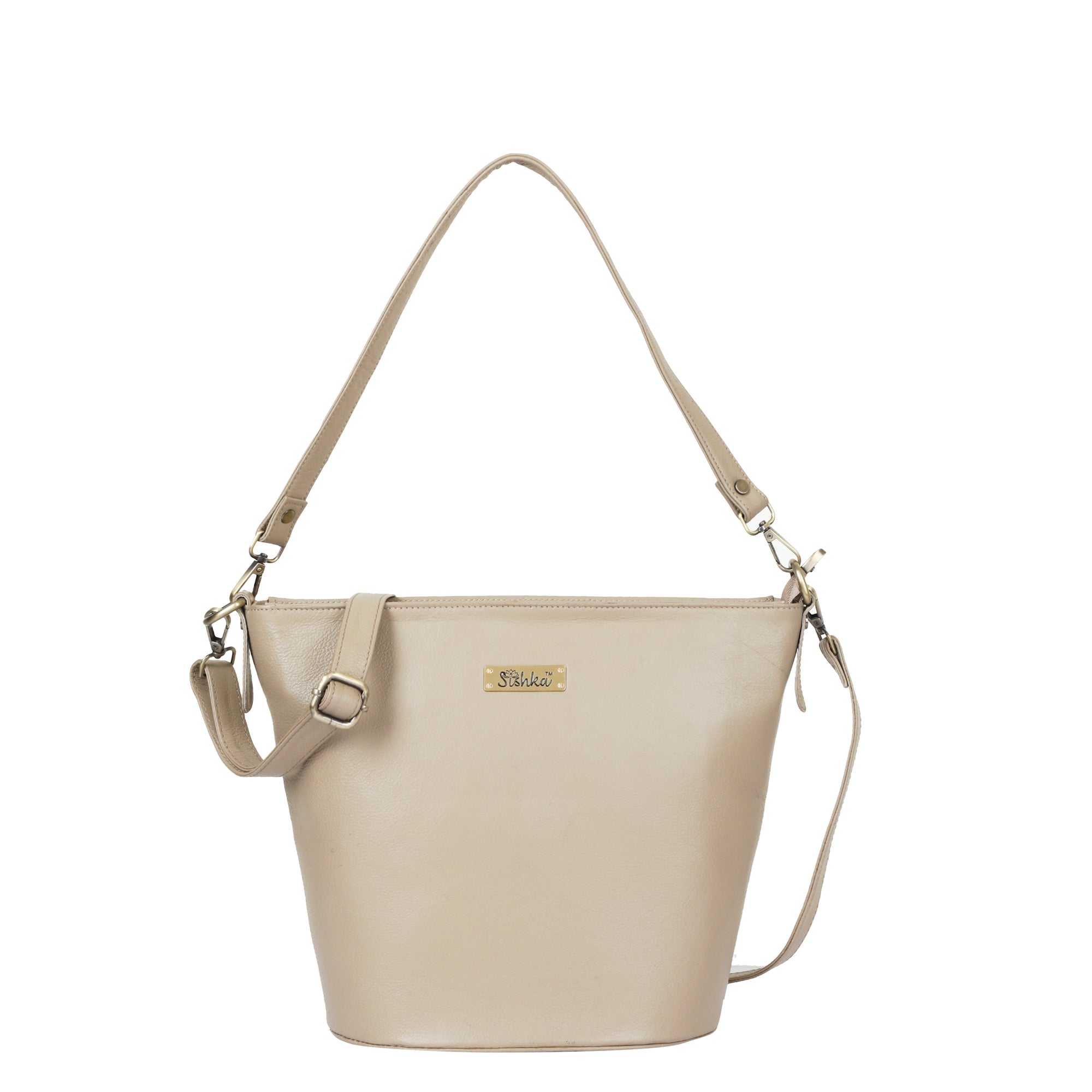 Sishka Taupe Genuine Leather Bucket Hobo Bag for Women – Elegant Shoulder Tote Purse, Chic Handbag, Spacious Satchel Perfect for Work, Parties, Casual Outings & Travel (H 9.87" x W 13" x D 5.25").