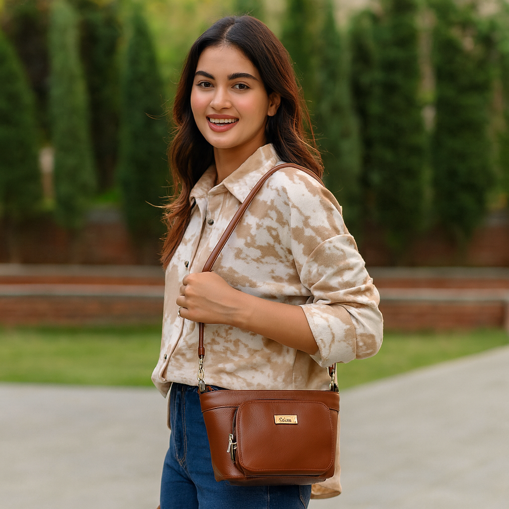 Sishka Brown Genuine Leather Shoulder Bag for Women (H 6.25" x W 10.5" x D 4") – Stylish Hobo Handbag with Top Zipper Closure, Ideal for Everyday Use, Travel & Casual Outings.