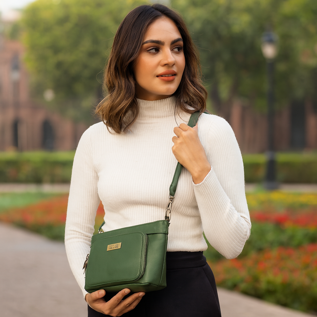 Sishka Olive Shoulder Bag for Women – Elegant Genuine Leather Hobo Handbag Tote with Top Zipper Closure, Perfect for Daily Use, Travel & Casual Outings (H 6.25" x W 10.5" x D 4").