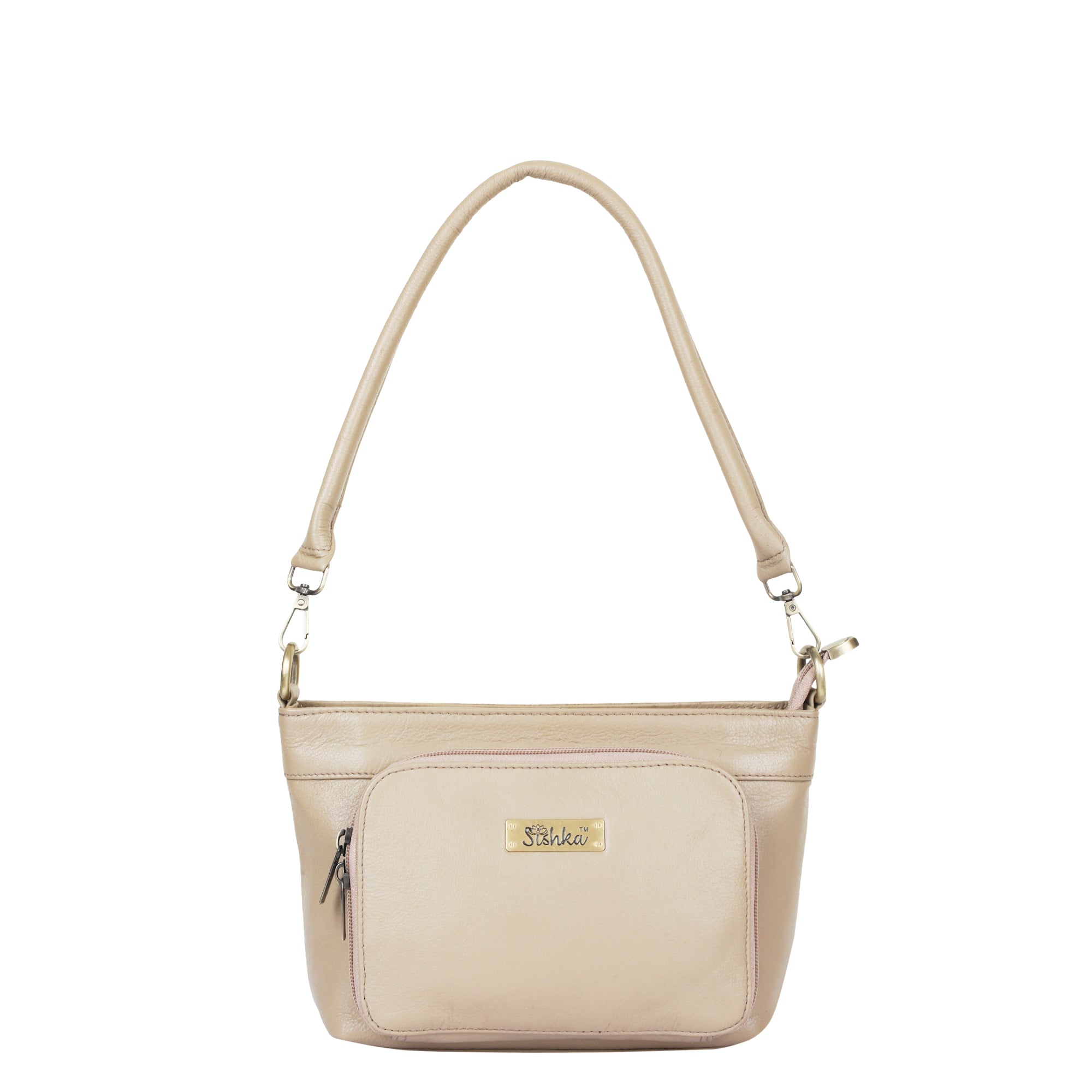 Sishka Taupe Genuine Leather Shoulder Bag for Women – Chic Hobo Handbag with Top Zipper Closure, Spacious Tote for Daily Use, Travel & Casual Wear (H 6.25" x W 10.5" x D 4").