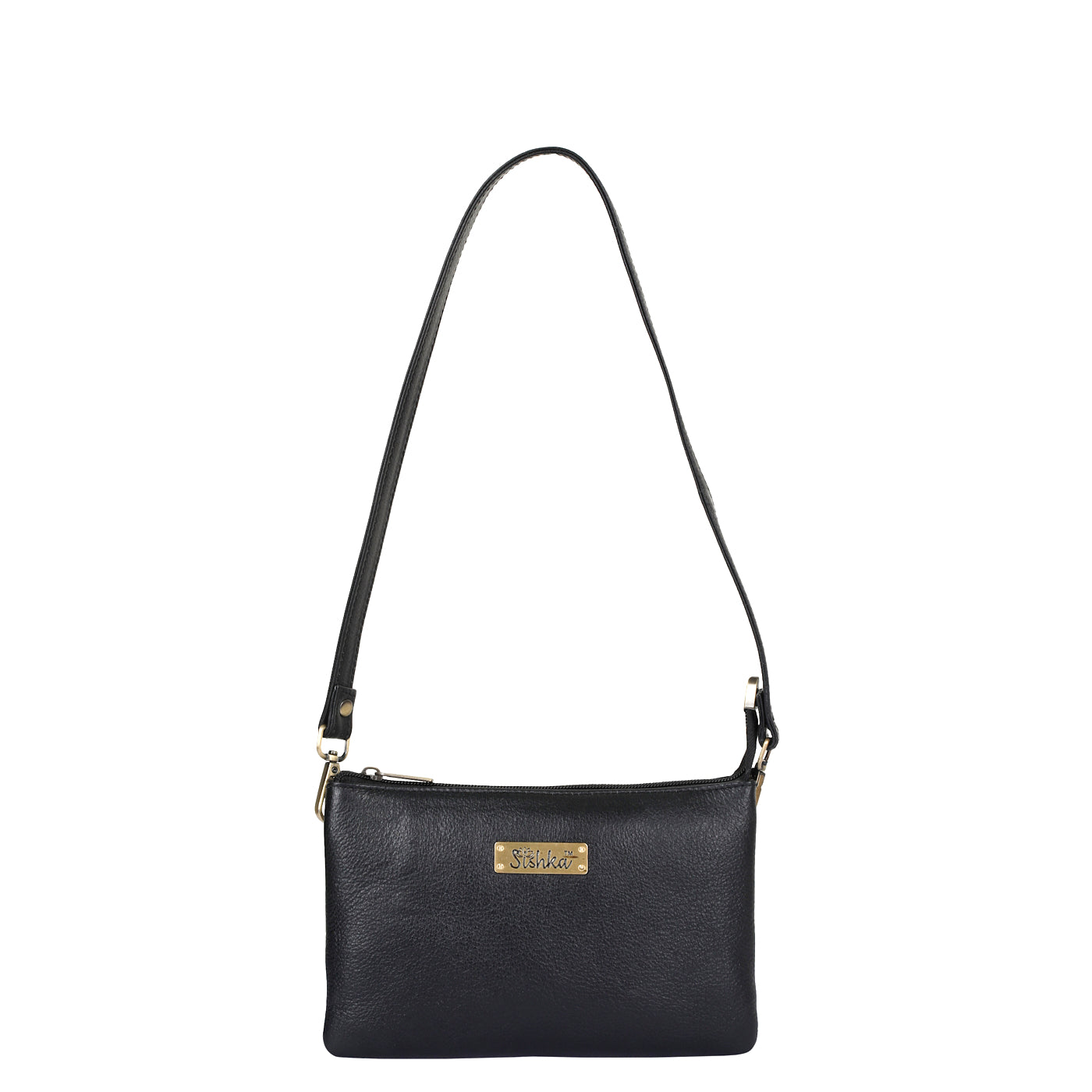 Sishka Black Genuine Leather Crossbody Organizer Bag for Women – Sleek Crossover Purse, Stylish Shoulder Handbag for Daily Use, Casual Trips, Outings & Parties (H 5.25" x W 8.37" x D 0.75").