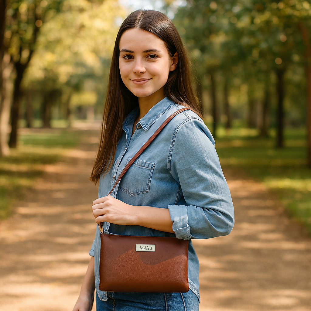 Sishka Brown Genuine Leather Crossbody Bag for Women – Elegant Crossover Shoulder Purse, Compact Organizer Handbag for Daily Use, Casual Outings, Trips & Parties (H 5.25" x W 8.37" x D 0.75").
