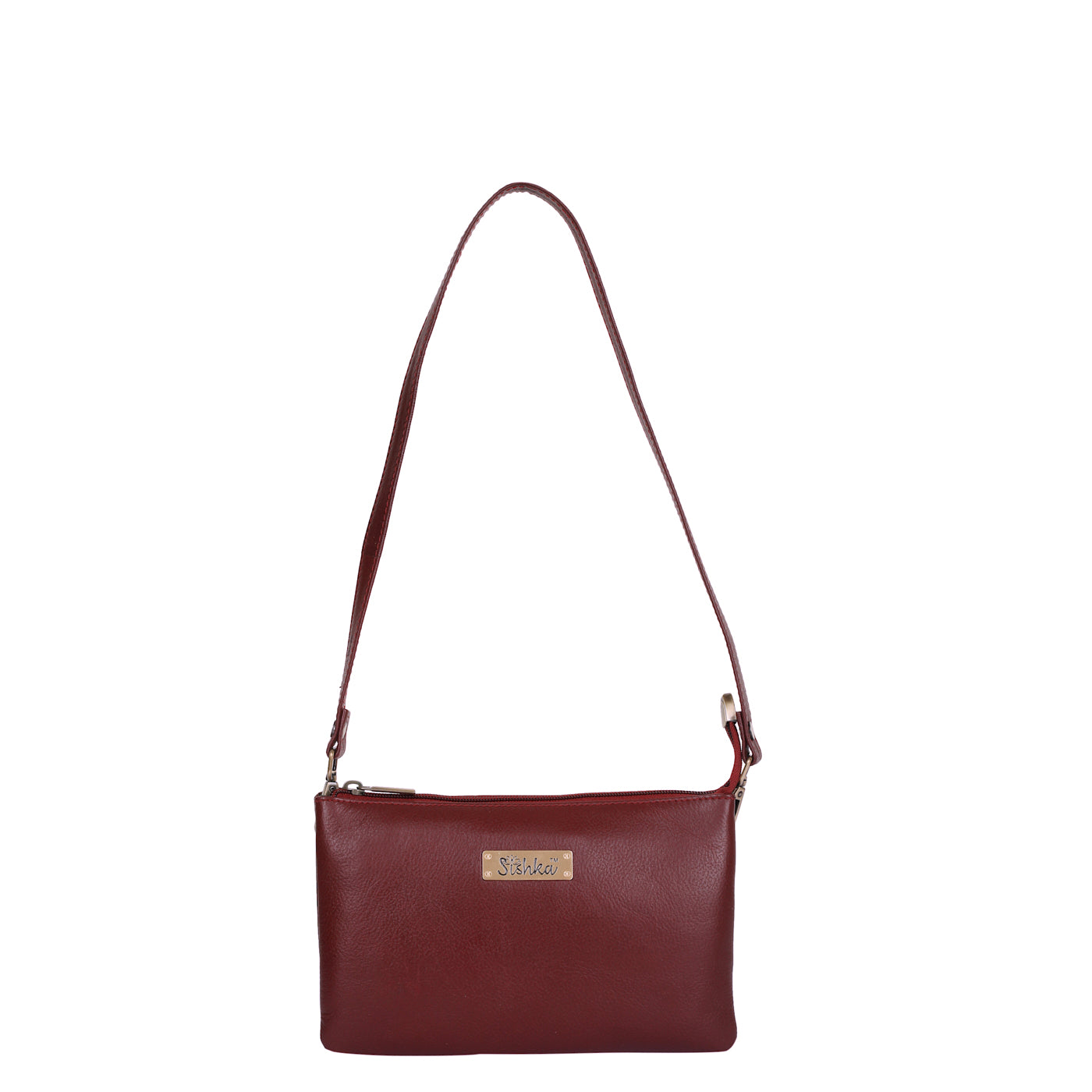 Sishka Cherry Red Genuine Leather Crossbody Organizer Bag for Women – Sleek Crossover Shoulder Purse, Premium Handbag for Everyday Use (H 5.25" x W 8.37" x D 0.75").